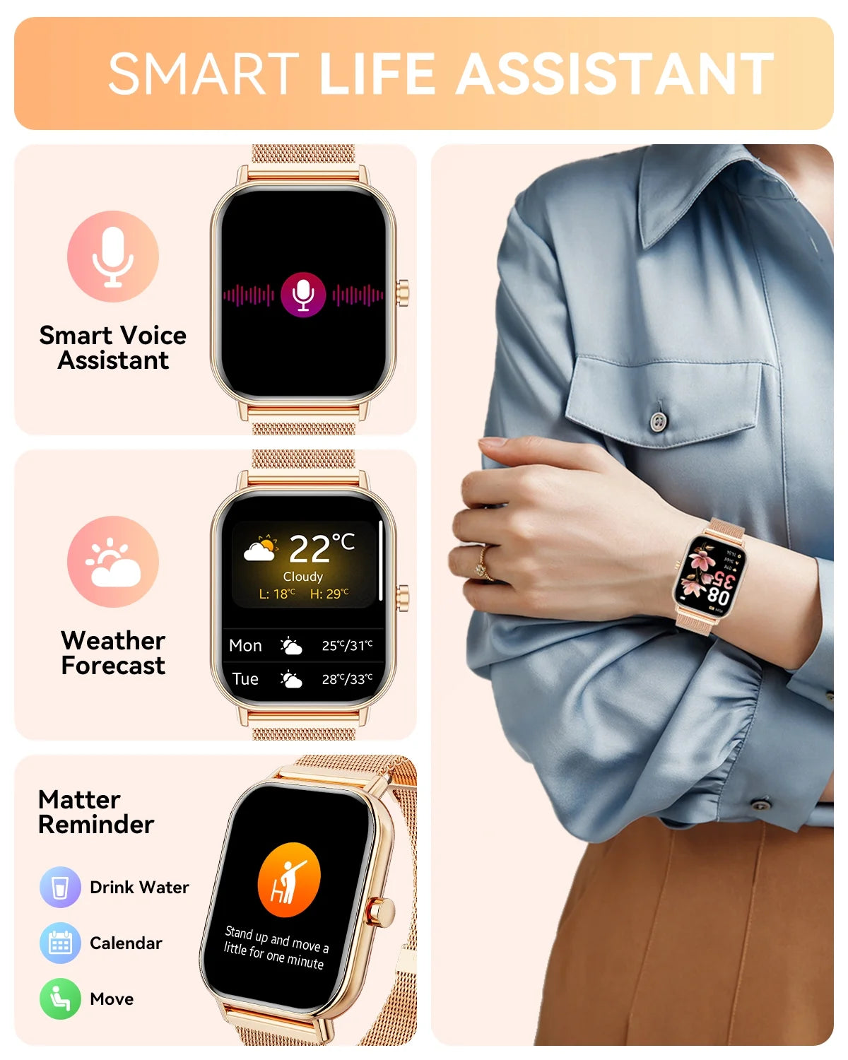 Smart Watch Fits for Android and Iphone, IP68 Waterproof, Suitable for Women Men 100+Sports Modes 1.85 Inch Fitness Tracker, with Answer/Make Calls/Message Reminder, （Two Watch Straps）
