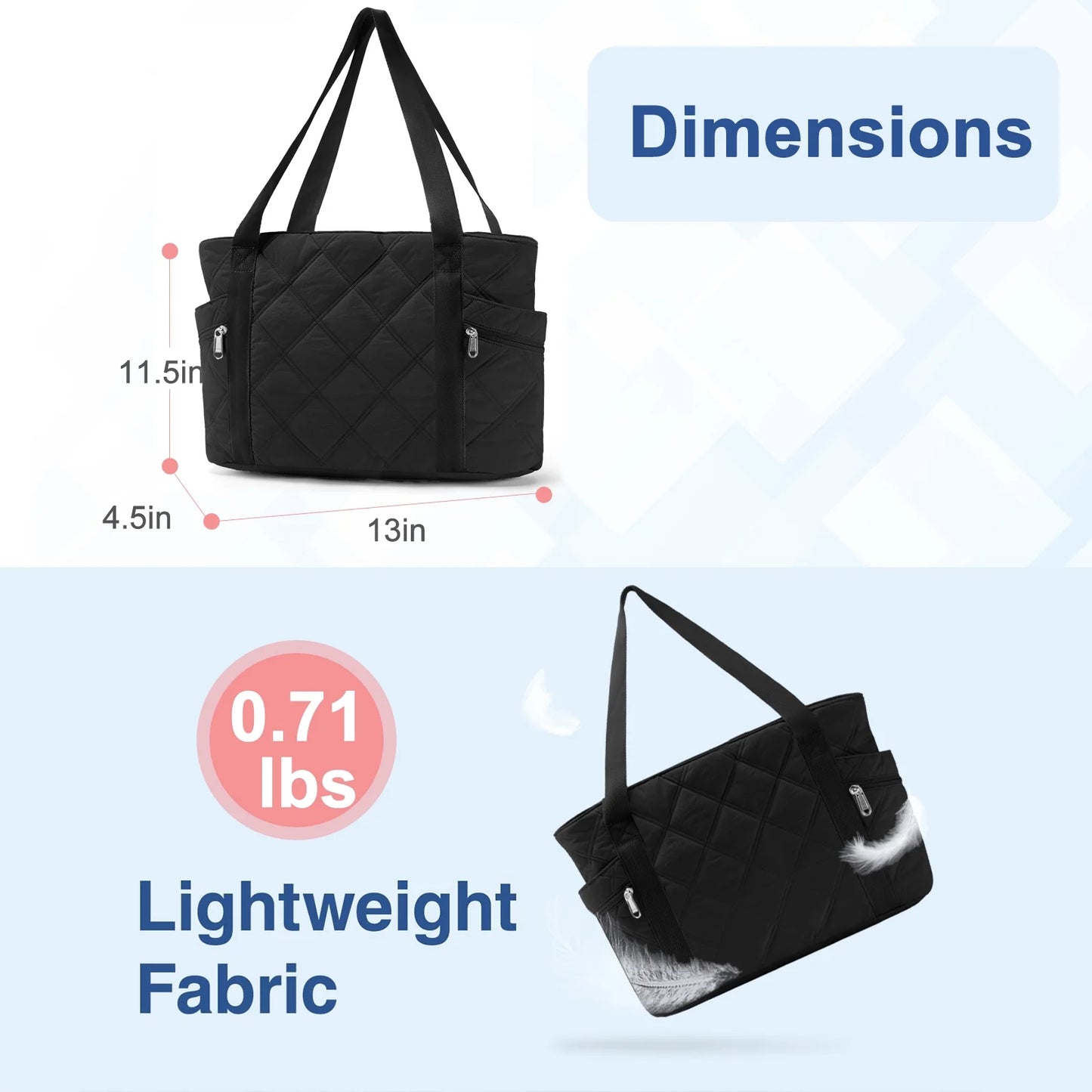 Tote Bag for Women Travel Bags Quilted Carry on Shoulder Bag for Travel Gym Weekend, Black