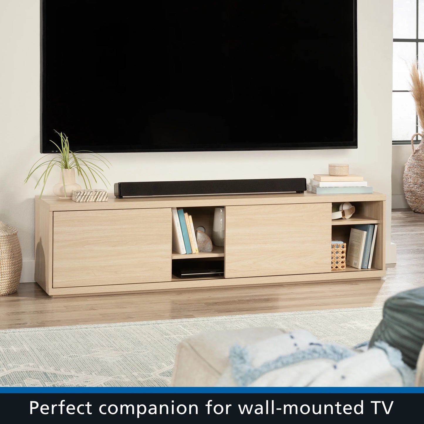 Westley Sliding Door TV Stand for Tvs up to 75”, Spring Pine Finish
