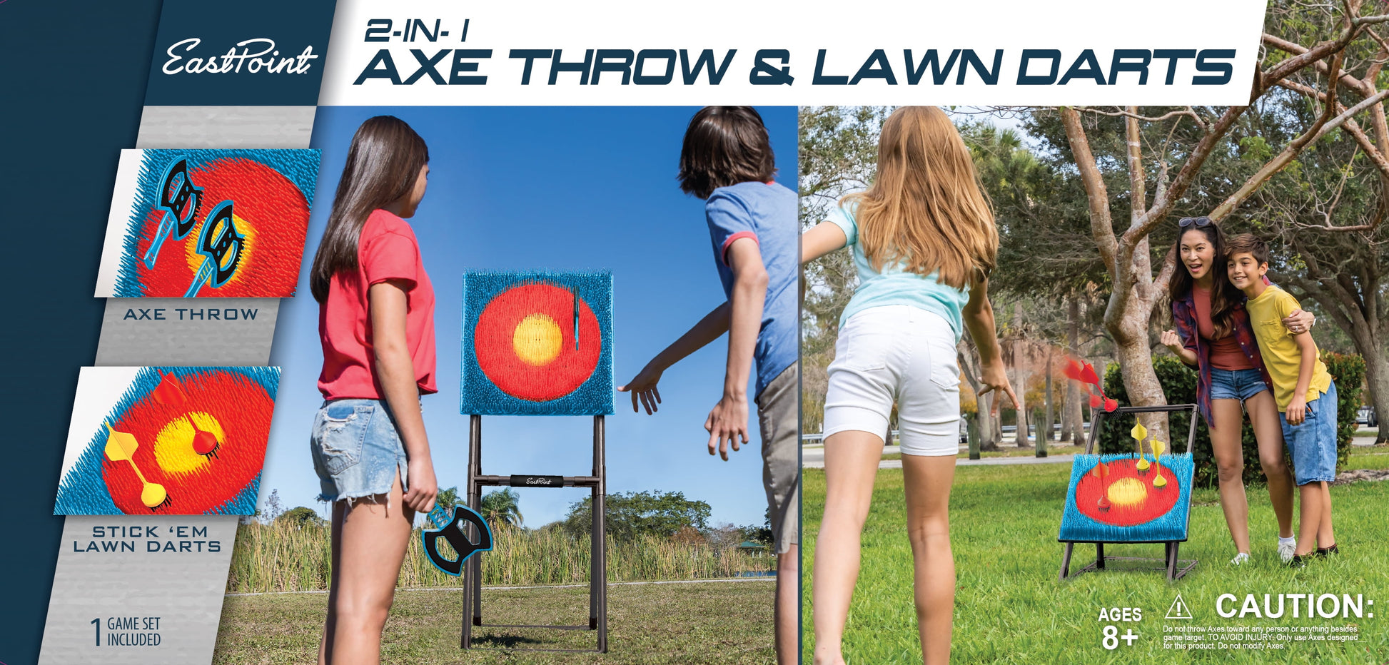 Axe Throwing & Lawn Darts Target Game Set, Includes 3 Axes & 4 Darts - 44 In. High