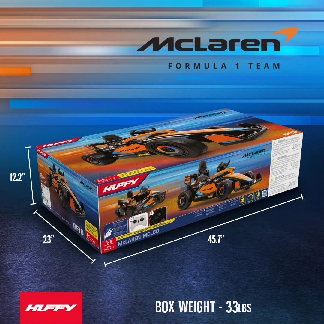 12V Mclaren Formula 1 Kids Ride-On Car with Remote Control, Ages 3–5, Black - One Unit