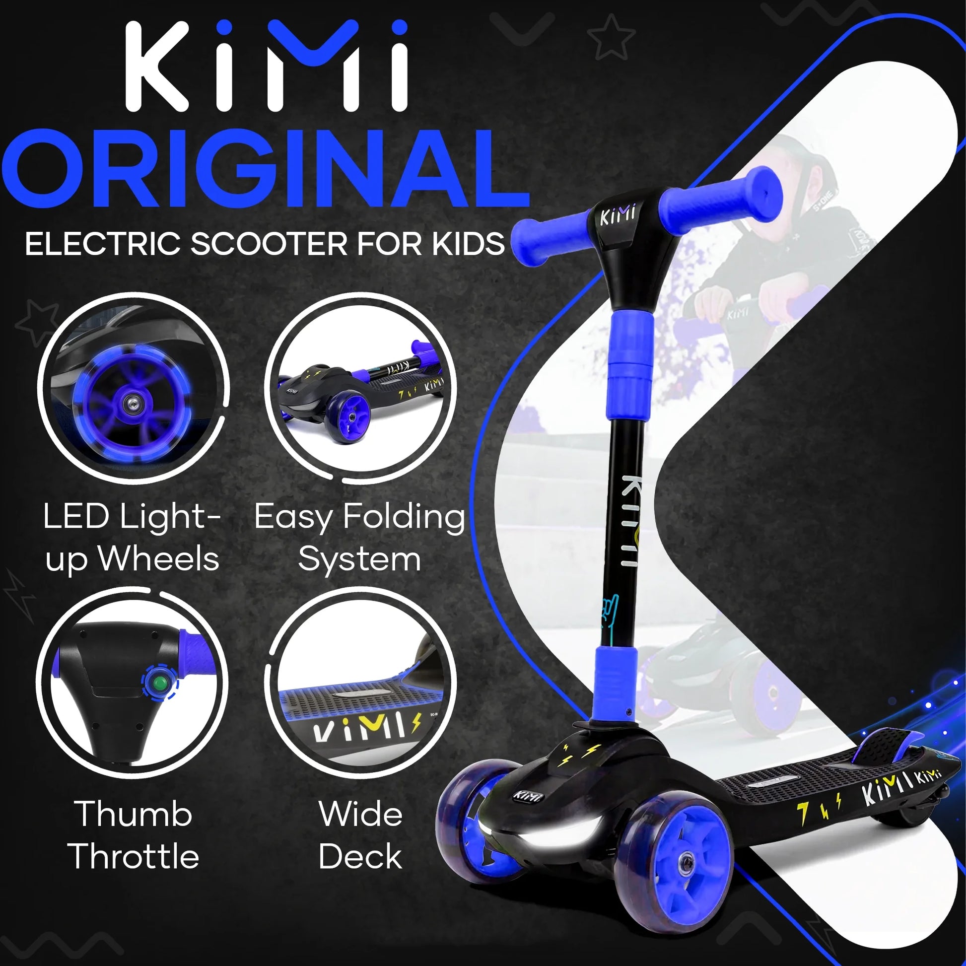Foldable 3-Wheel Electric Scooter for Kids, Adjustable, Age 2-9, 5Mph, Lights, 10 Miles Range, Charger Included