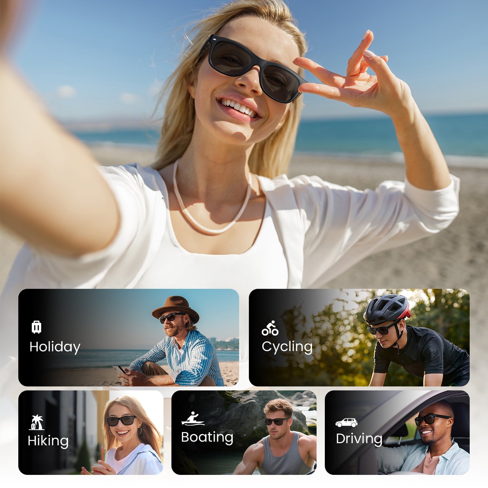 Weariq Bluetooth Smart Glasses – Matte Black Audio Sunglasses – Black Polarized Lenses, Open-Ear Speaker, 10-Hour Playtime, Hands-Free Calls, Voice Assistanthands-Free Calls & Music