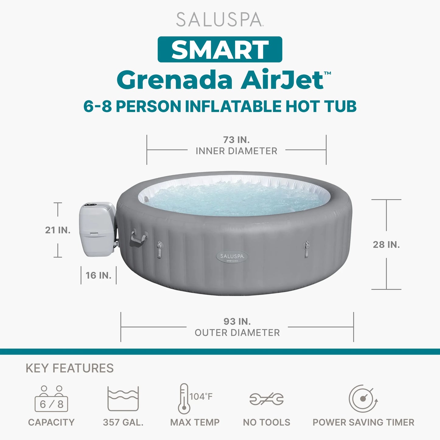 Grenada Airjet Inflatable Circle Hot Tub Spa 6-8 Person with Pump #P09146