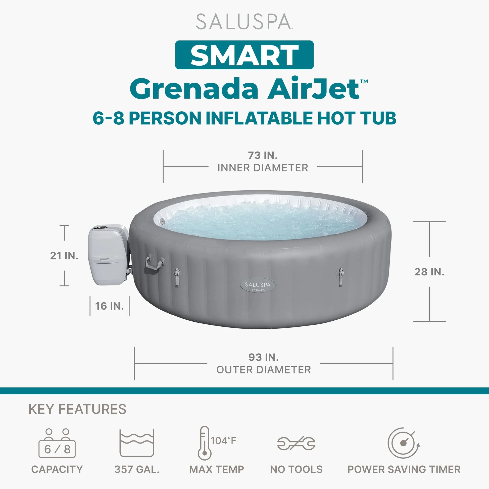 Grenada Airjet Inflatable Circle Hot Tub Spa 6-8 Person with Pump #P09146