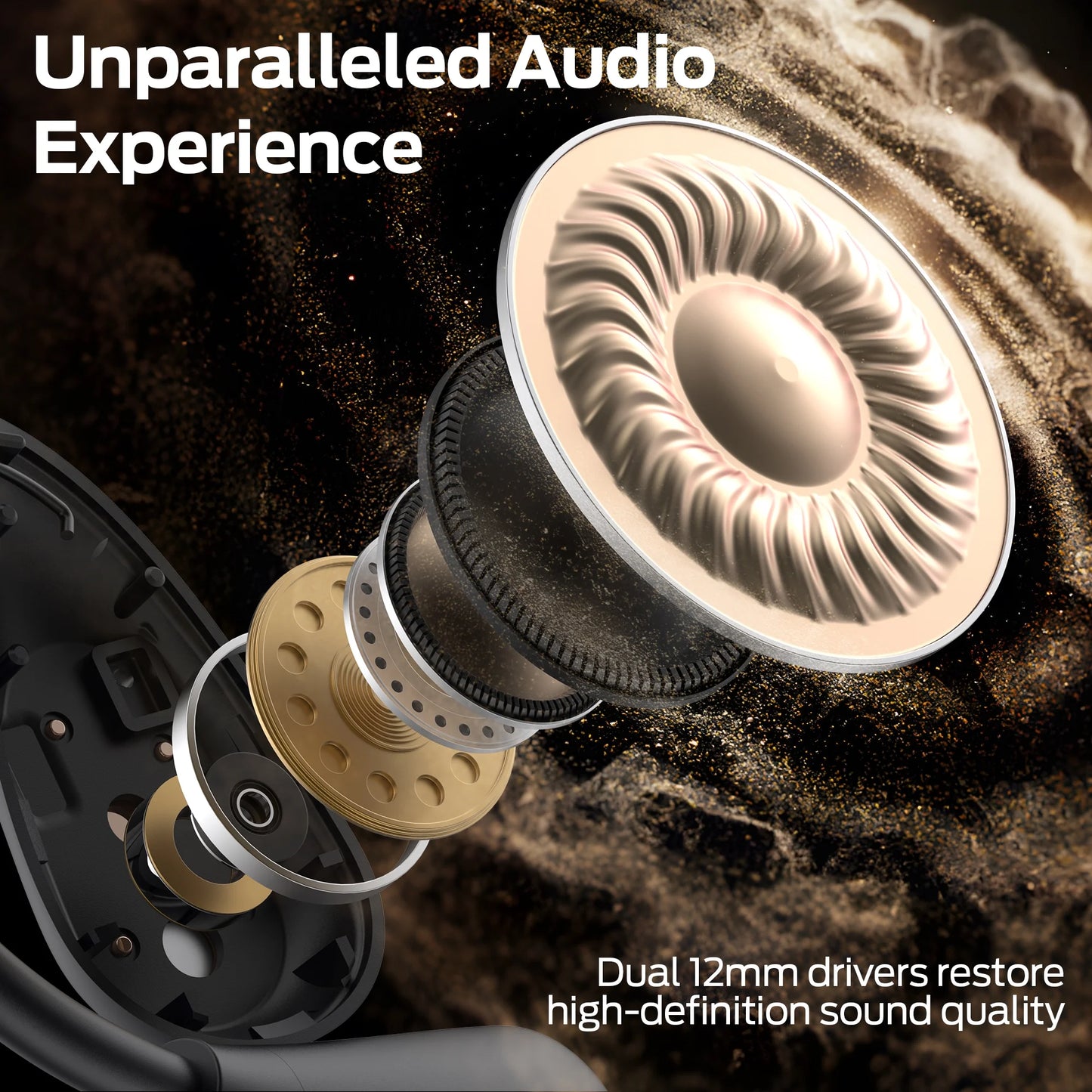 Open Ear Headphones, Bluetooth 5.4 Earphones Stereo Sound, Wireless Headphones 30 Hours Playback, Type-C Charging, Clear Calls, Waterproof Open Ear Earbuds,Black