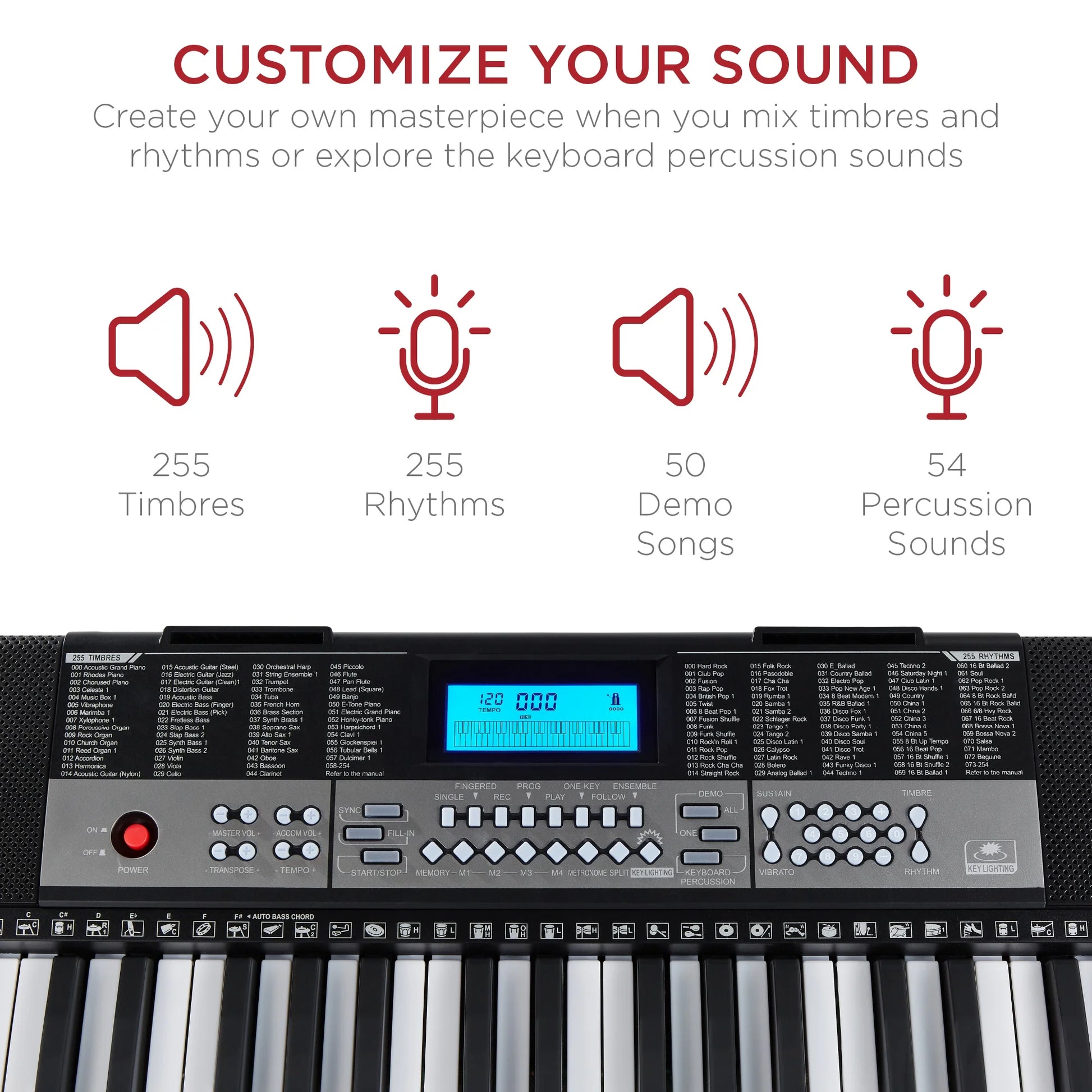 54-Key Beginners Electronic Keyboard Piano Set W/ LCD Screen, Lighted Keys, 3-Teaching Modes