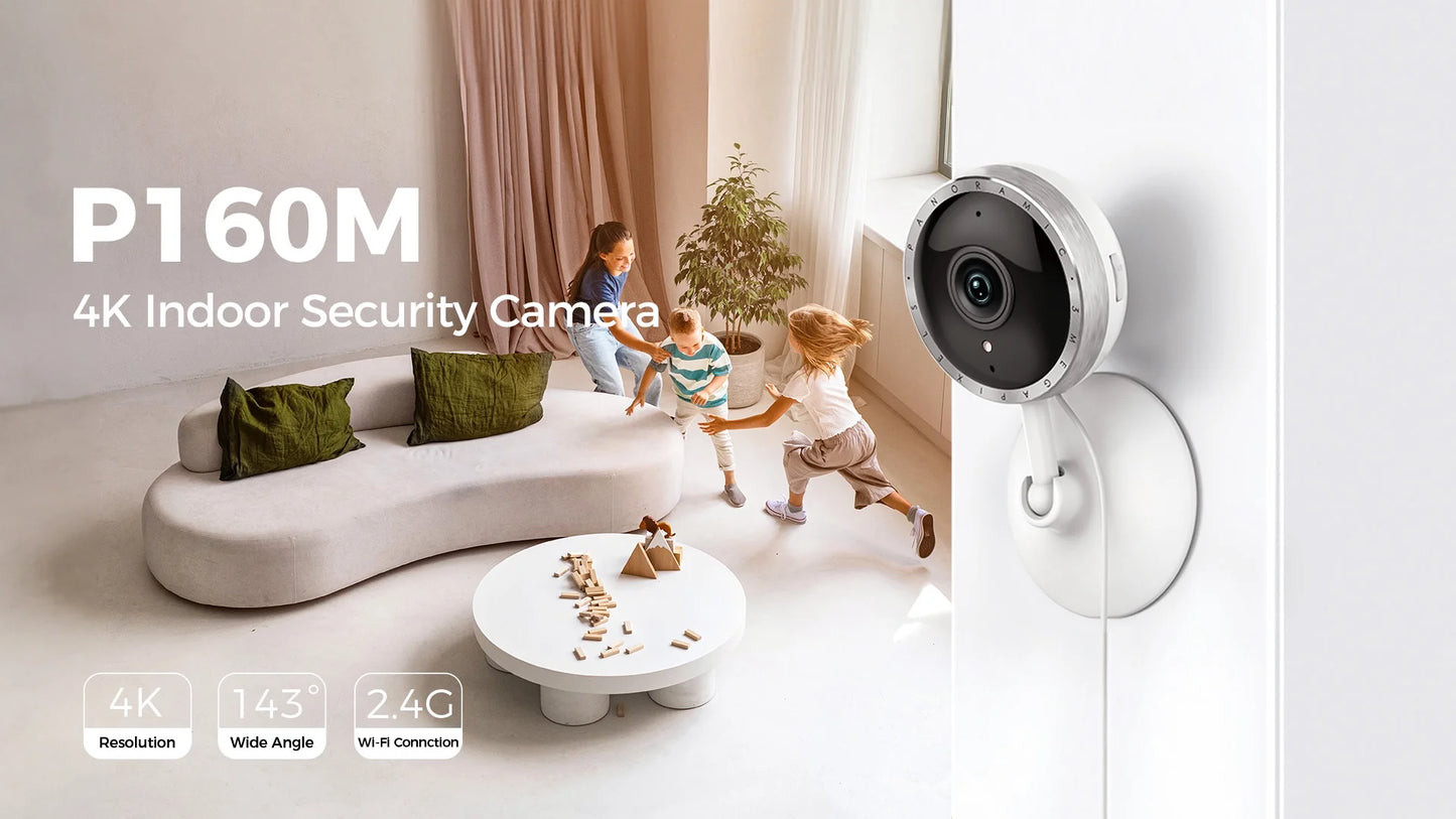 8MP Pixel 4K Smart Home Indoor Security Camera, 2.4G WIFI with Night Vision,Motion Detection for Baby and Pet Monitor, Cloud & SD Card Storage, Works with Alexa& Google Assistant P160M