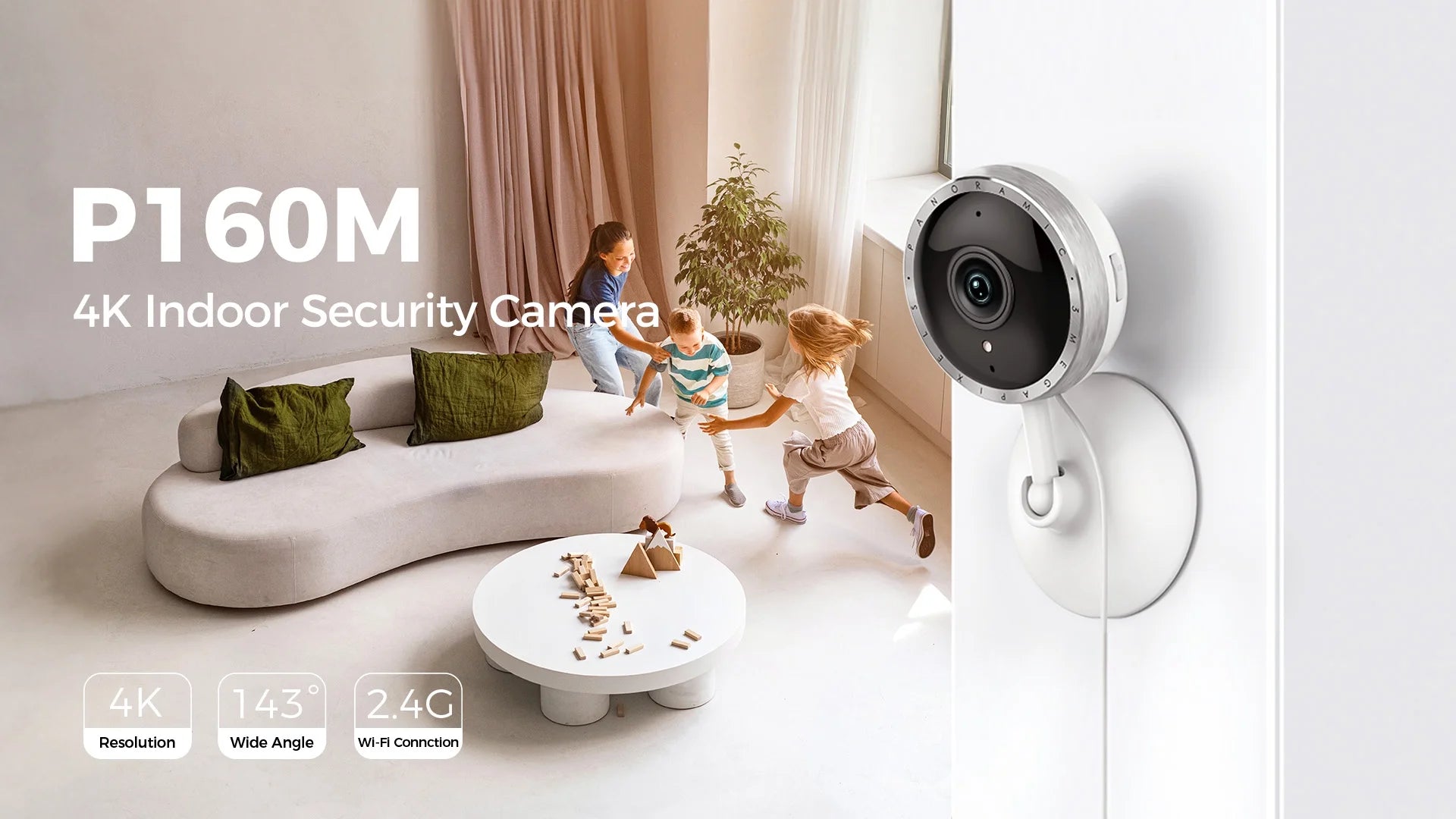 8MP Pixel 4K Smart Home Indoor Security Camera, 2.4G WIFI with Night Vision,Motion Detection for Baby and Pet Monitor, Cloud & SD Card Storage, Works with Alexa& Google Assistant P160M
