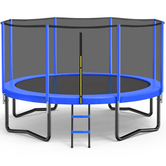 14FT 12FT 10FT 8FT Trampoline for Kids and Adults, 450 LBS Weight Capacity, with Safety Enclosure Net, Ladder, Heavy-Duty Galvanized Steel Frame, Outdoor Backyard Jumping Toy