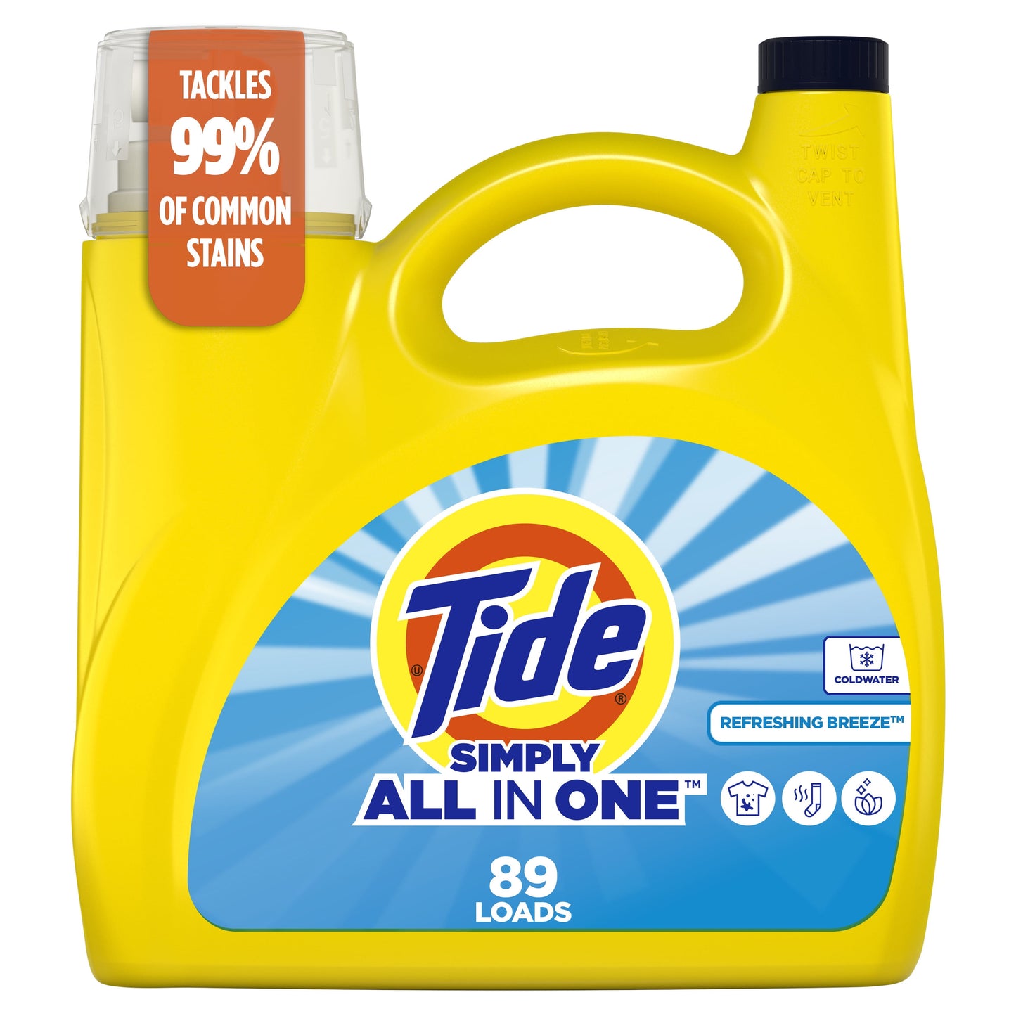Simply Laundry Detergent Liquid All-In-One, Refreshing Breeze Scent, 117 Fl Oz, 89 Loads