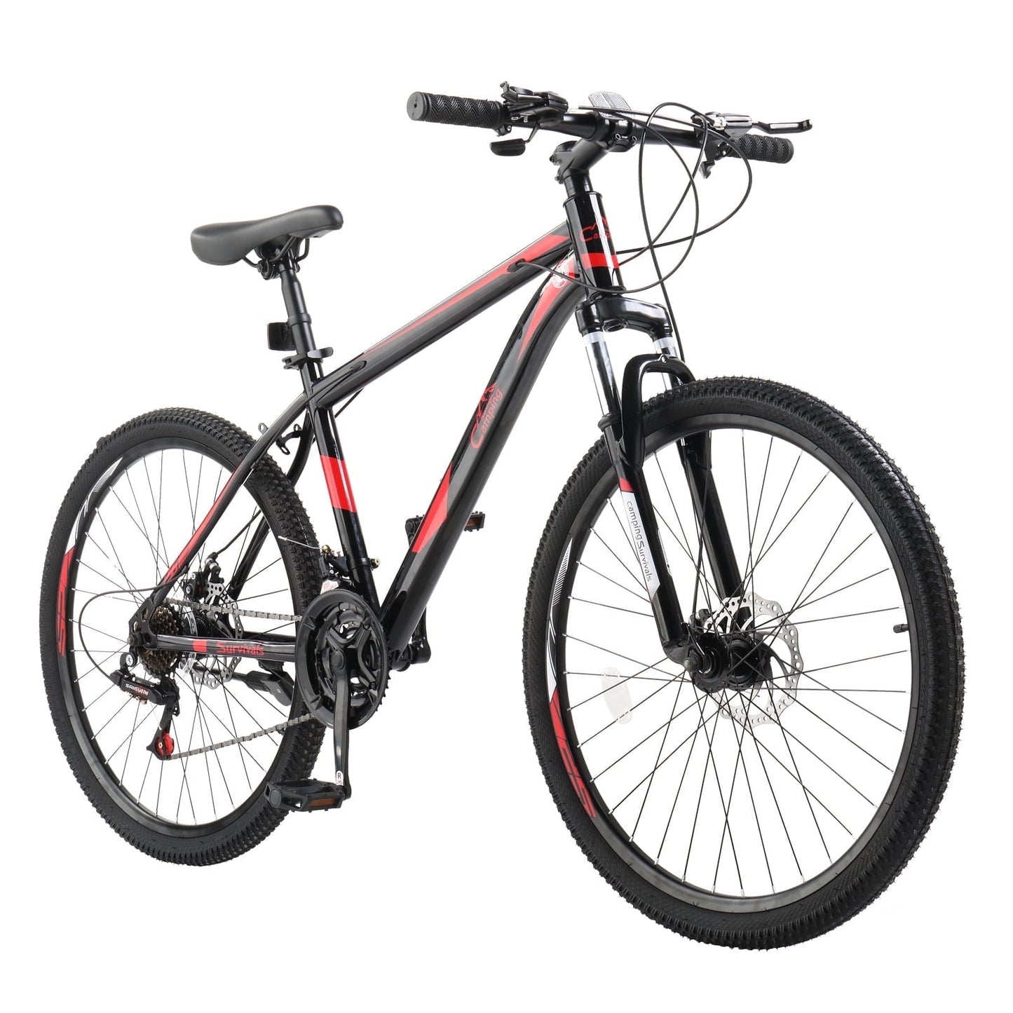 26" Lightweight Explorer Mountain Bike, 21-Speed for Men and Women Disc Brakes & Suspension, Red/Black