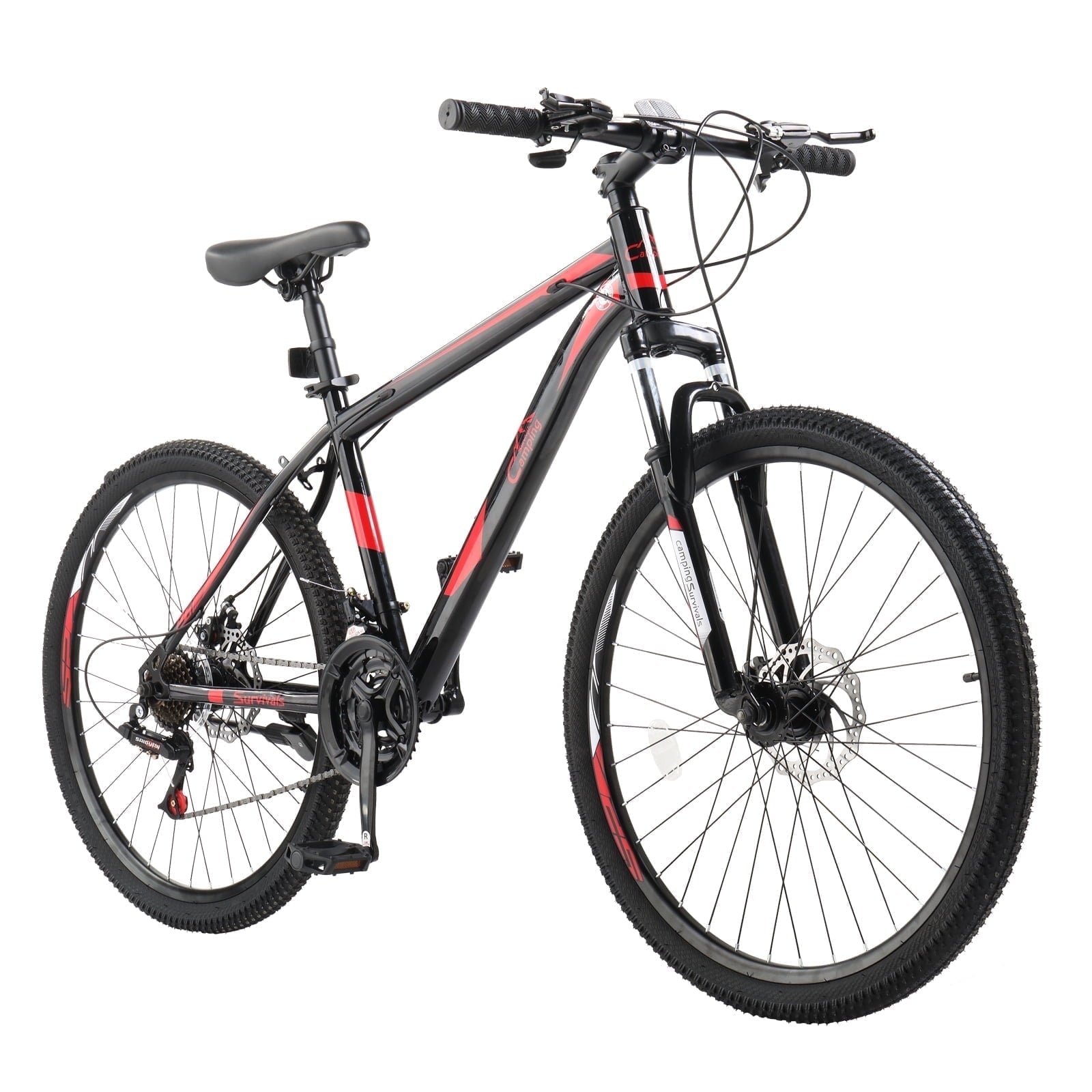 26" Lightweight Explorer Mountain Bike, 21-Speed for Men and Women Disc Brakes & Suspension, Red/Black