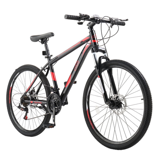 26" Lightweight Explorer Mountain Bike, 21-Speed for Men and Women Disc Brakes & Suspension, Red/Black