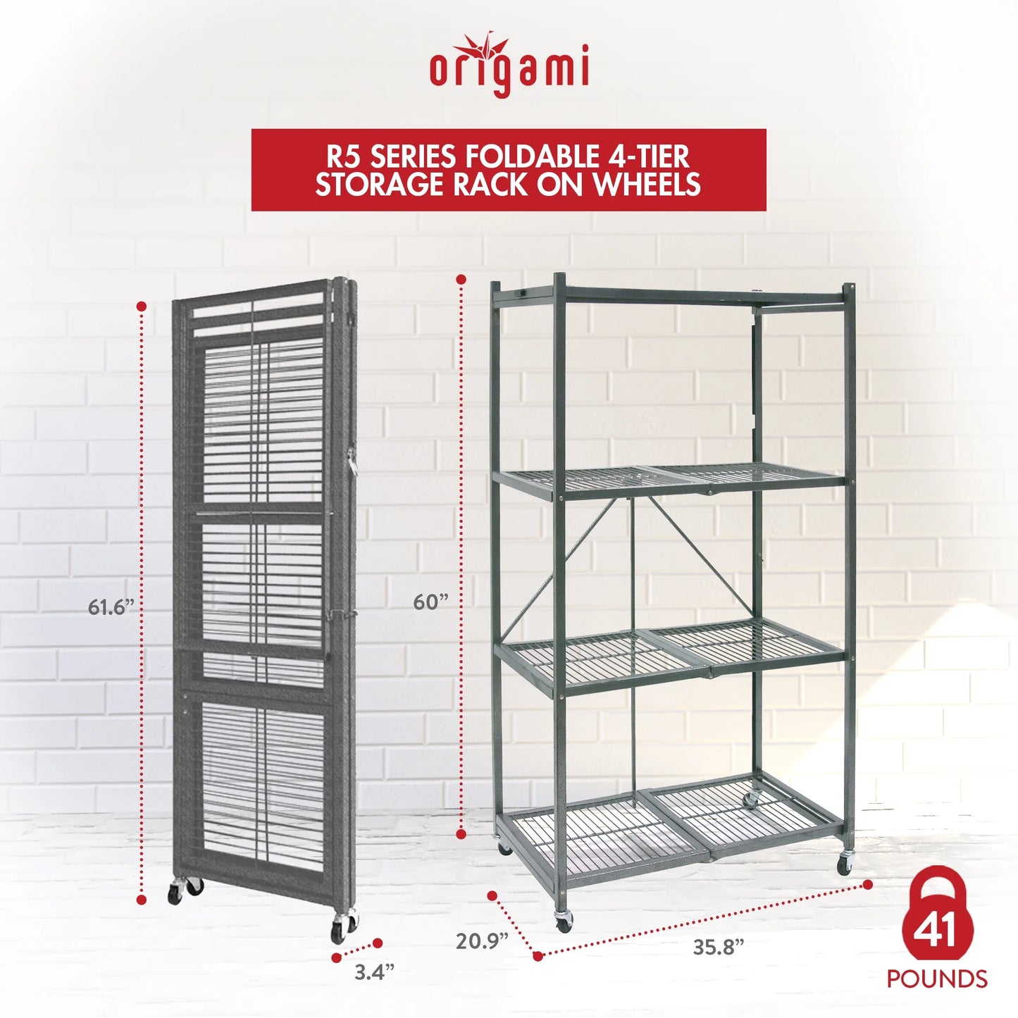 4-Shelf R5 Series Storage Rack with Wheels, Gray