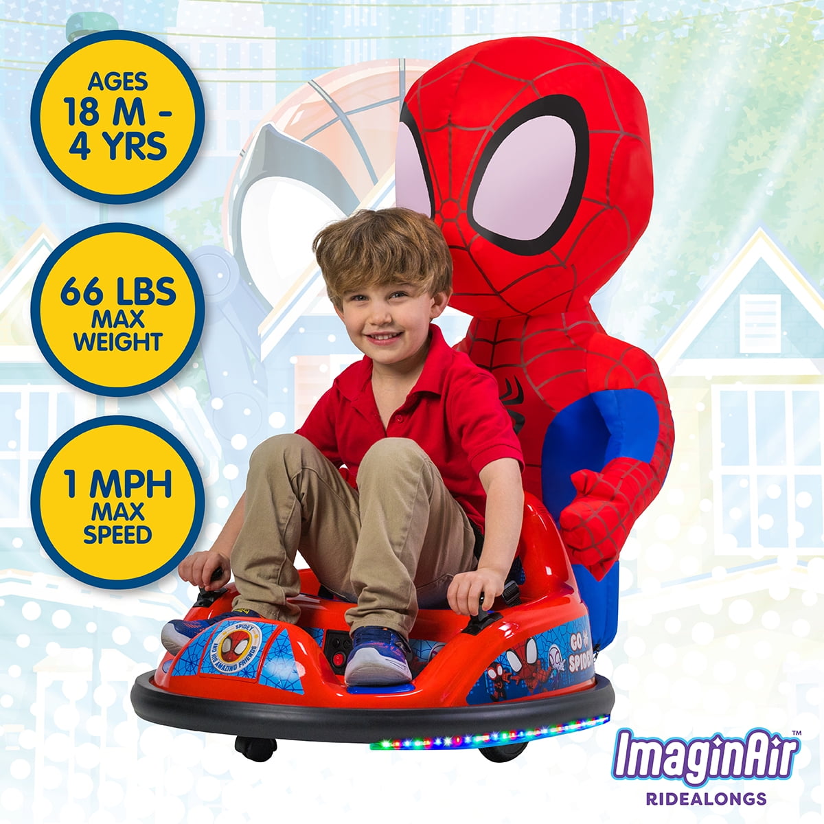 Marvel Spidey Imaginair 6V Ride-On Bumper Car with Inflatable Character