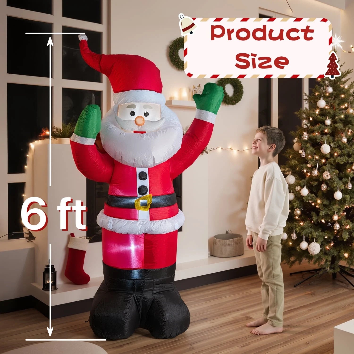6Ft Christmas Inflatable Santa Claus with Gift Bag, Built in LED Lights, Outdoor Christmas Decor for Yard Lawn Garden, Indoor Xmas Decorations, Holiday Party Blow up Decor