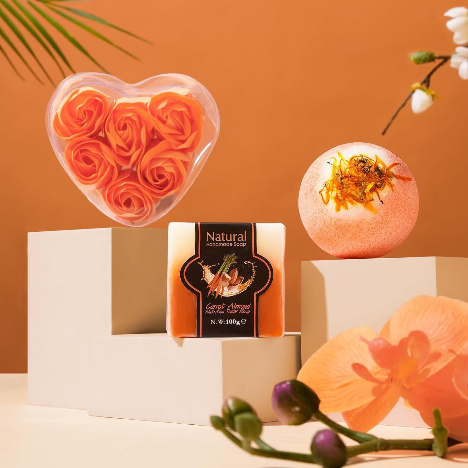 Grandma Christmas Gifts Basket,Orange Birthday Gifts for Mom Women Her Girlfriend Wife Coworker W/Fall Cozy Socks& Blanket,Autumn Self Care Package Bath Set,Thanksgiving, Christmas Gifts Box for Women