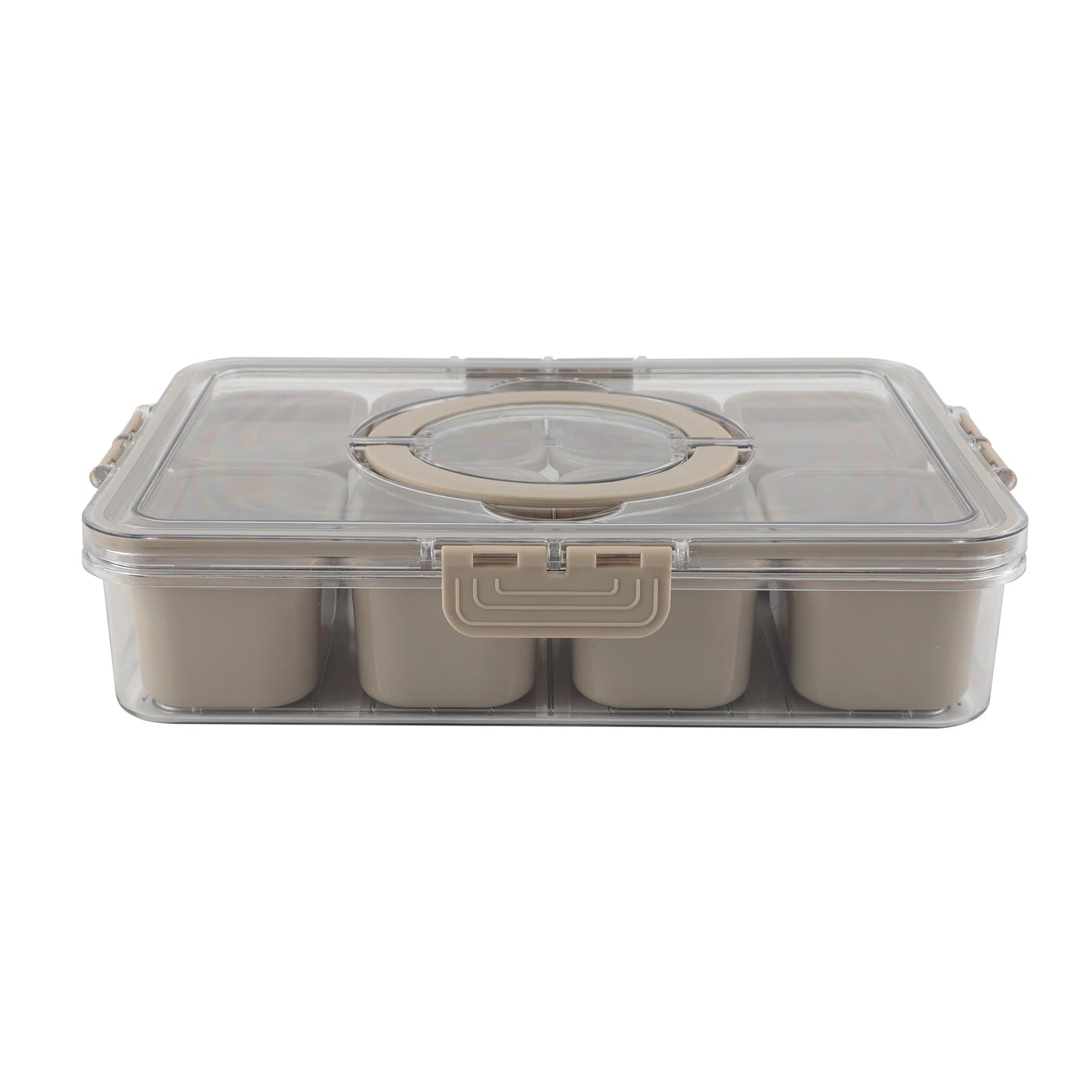 Taupe 8 Compartment Snackle Box, Charcuterie Container, Divided Serving Tray with Lid and Handle.