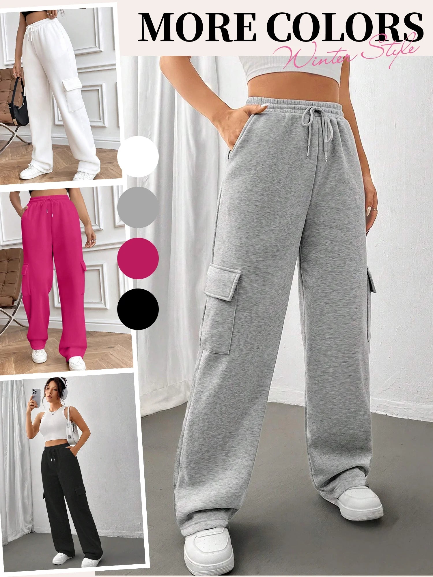 Womens Cargo Sweatpants Baggy Fleece High Waisted Joggers Sweat Pants Athletic Pants with Pockets