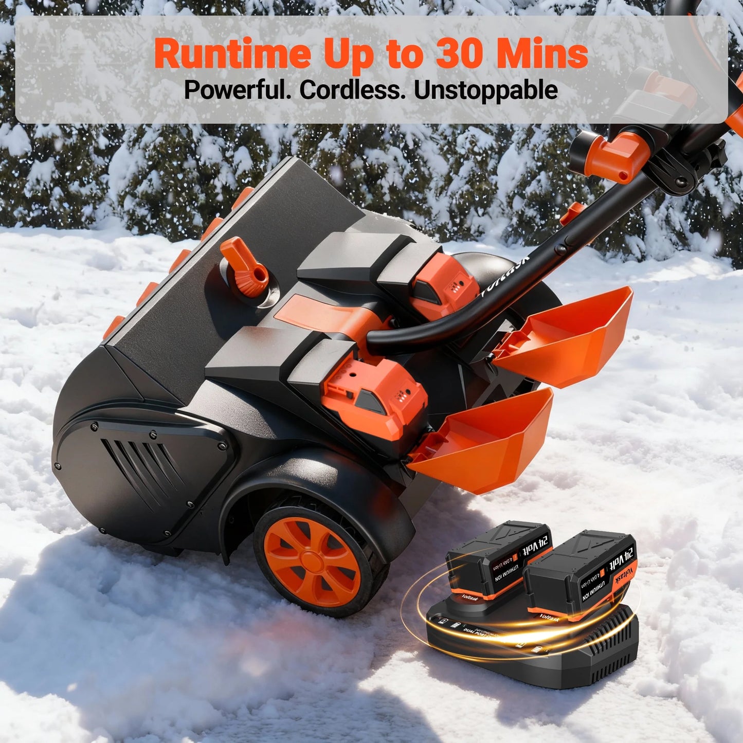 48V 16-Inch Cordless Snow Shovel with Wheels,Electric Snow Blower with LED Lights, 2 Batteries & Dual Quick Charger Included for Driveway
