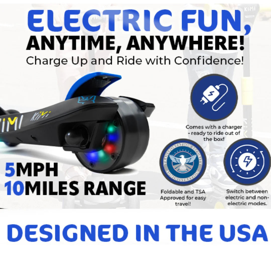 Foldable 3-Wheel Electric Scooter for Kids, Adjustable, Age 2-9, 5Mph, Lights, 10 Miles Range, Charger Included