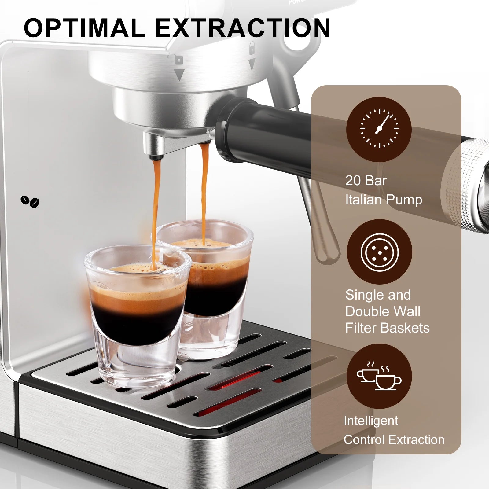 Espresso Machine 20 Bar, Professional Espresso Maker with Milk Frother Steam Wand