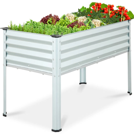 48X24X30In Elevated Galvanized Metal Garden Bed W/ Corner Protectors - Silver