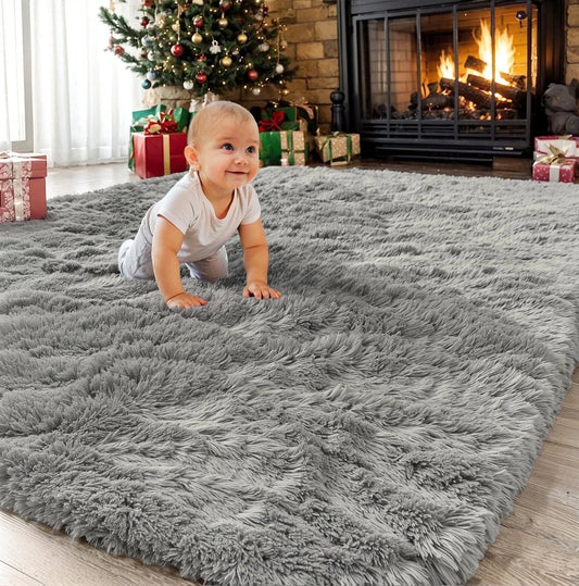 Area Rug for Bedroom,6.5'X7.5',Fluffy Shag Rug for Living Room,Furry Carpet for Kids Room,Shaggy Throw Rug for Nursery Room,Fuzzy Plush Rug,Gray Carpet,Rectangle, Room Decor for Baby
