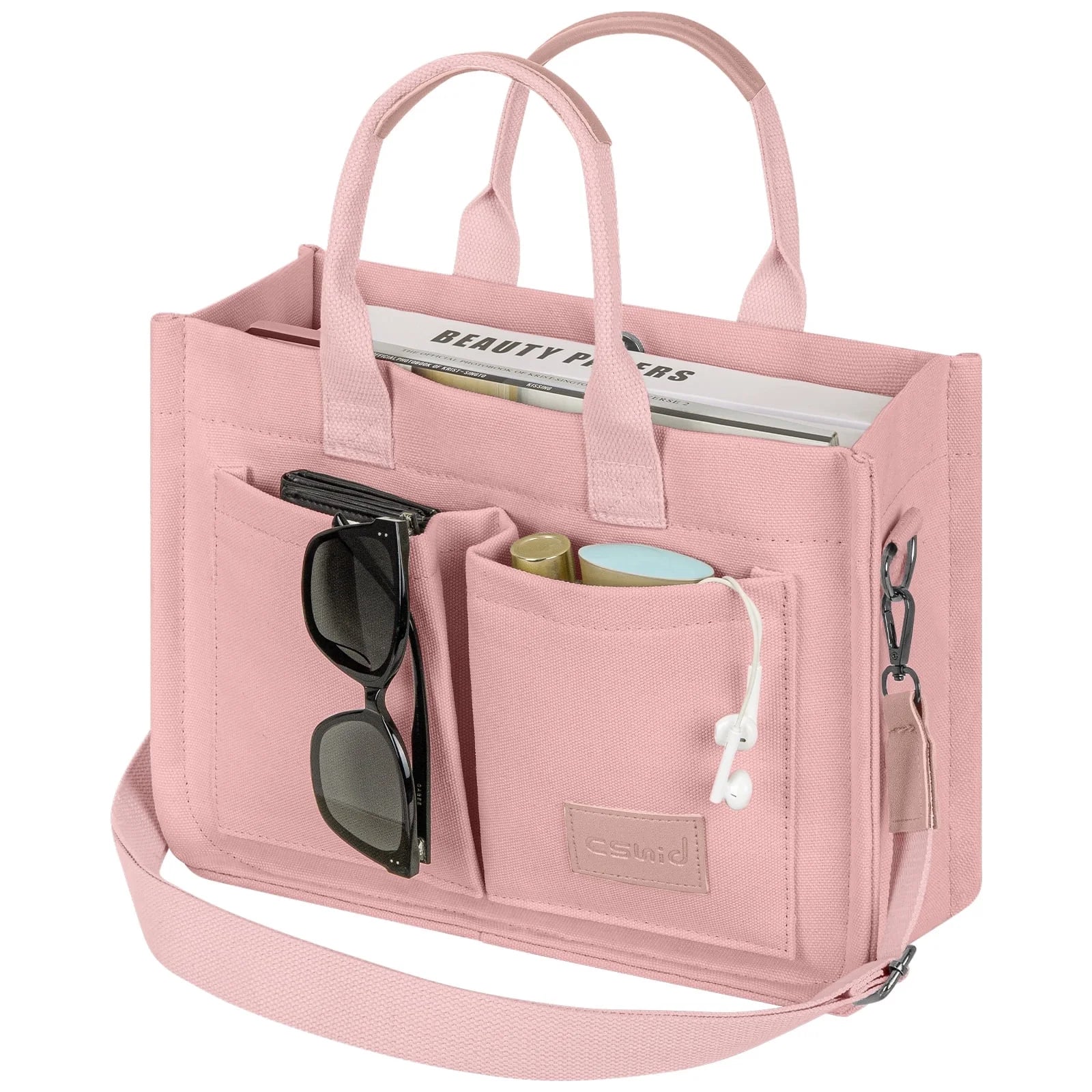 Canvas Tote Bag for Women with Pockets, Laptop Work Crossbody Everyday Satchel, Purses Everything Shoulder Tote Bag Everyday Satchel Handbags Messenger Gym Totes, Pink