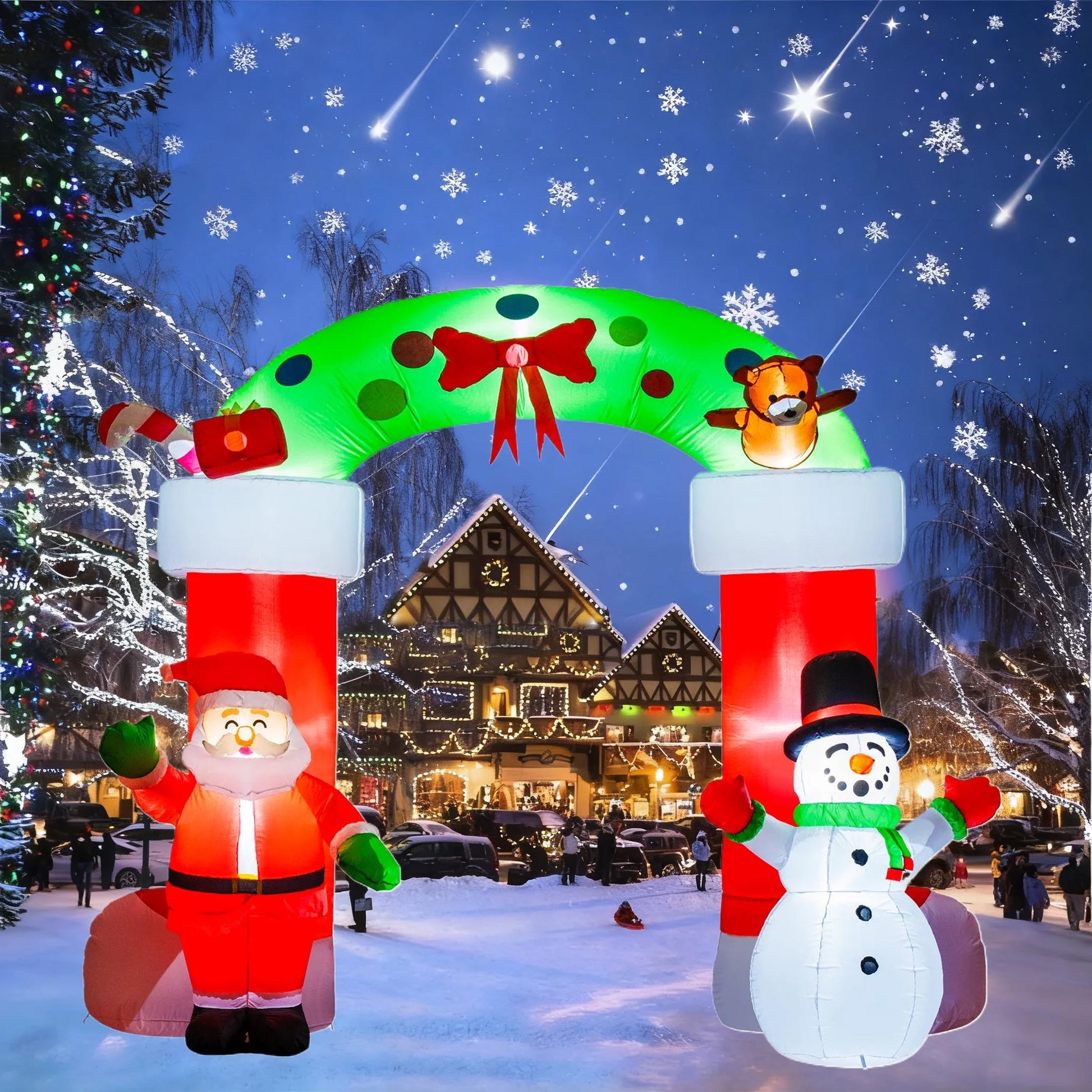 8.2Ft Christmas Inflatables Archway with Santa & Snowman, Christmas Arch Blow up Yard Decorations and Built-In LED Lights for Party Indoor, Outside, Garden, Lawn