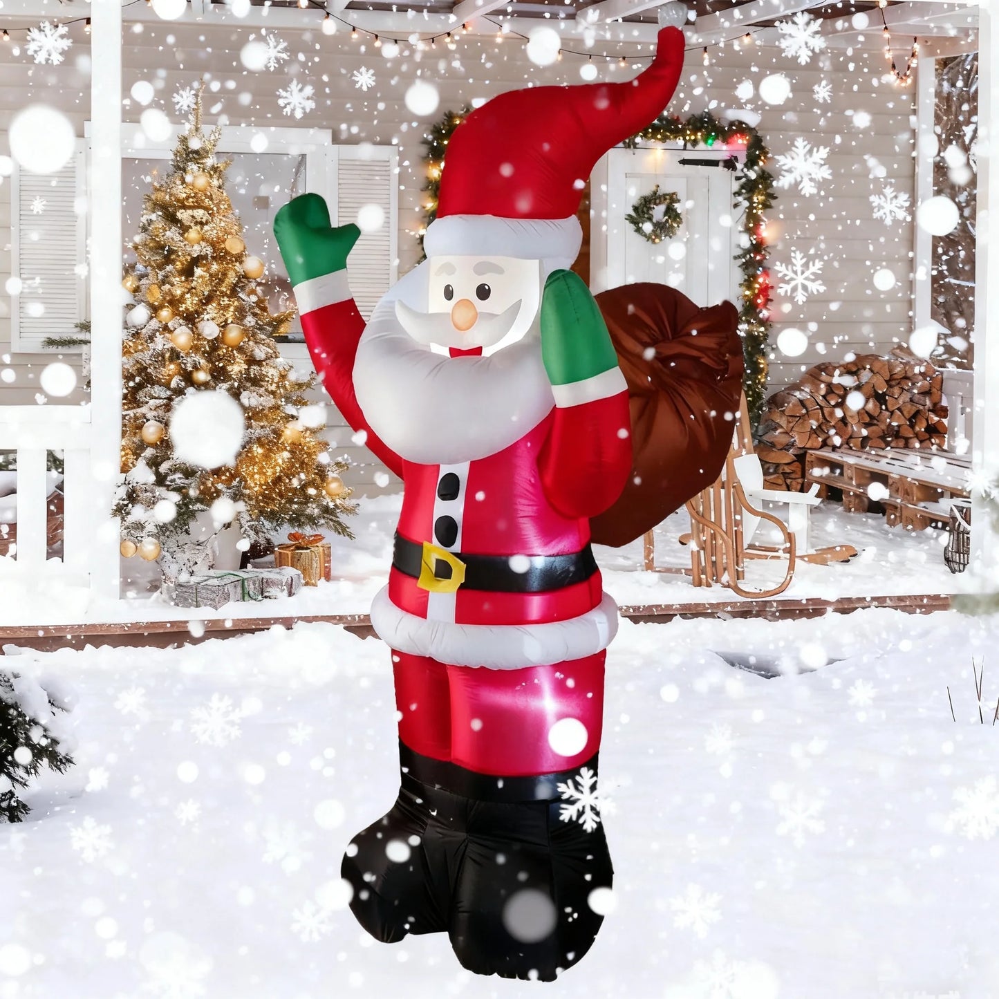 6Ft Christmas Inflatable Santa Claus with Gift Bag, Built in LED Lights, Outdoor Christmas Decor for Yard Lawn Garden, Indoor Xmas Decorations, Holiday Party Blow up Decor