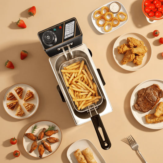 Deep Fryer with Baskets, 3.5QT Electric Fryer with Adjustable Temp & Timer, Nonstick Tank for Chicken & Fries