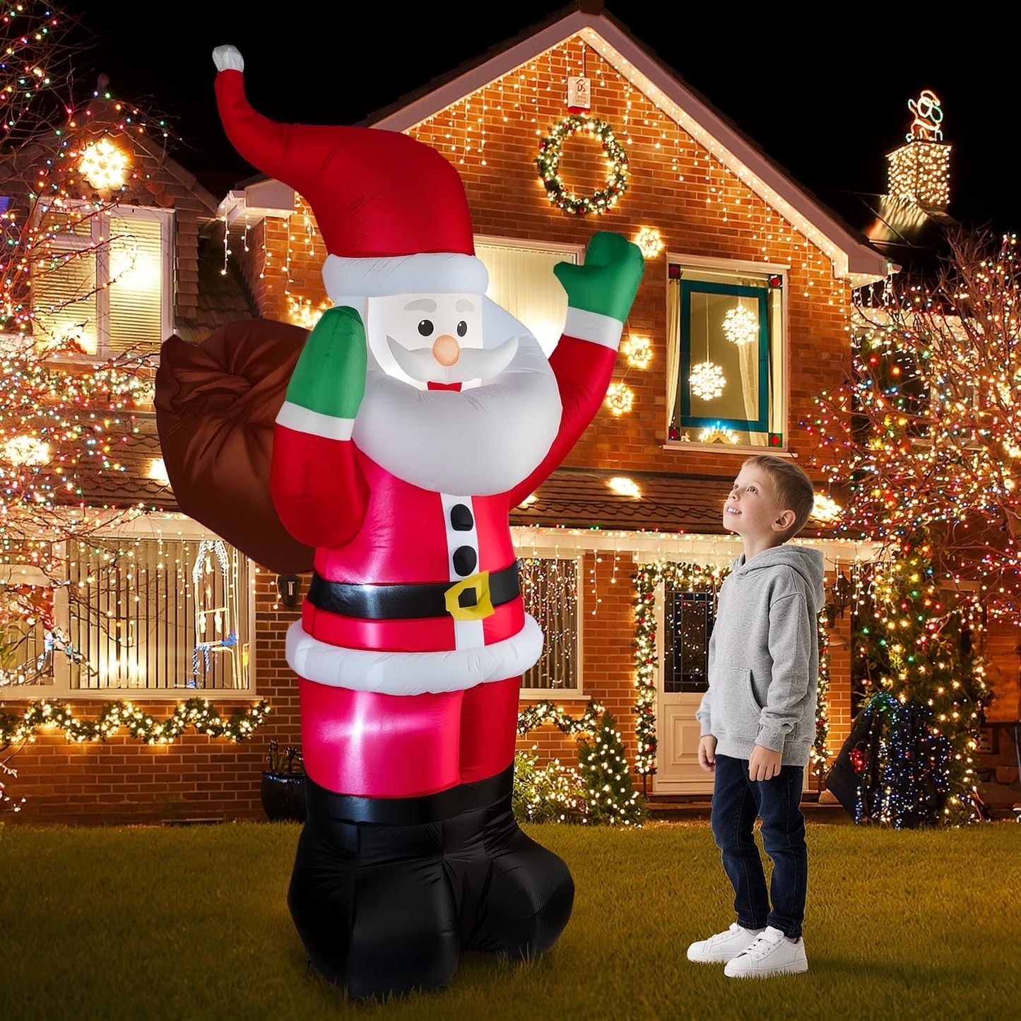 6Ft Christmas Inflatable Santa Claus with Gift Bag, Built in LED Lights, Outdoor Christmas Decor for Yard Lawn Garden, Indoor Xmas Decorations, Holiday Party Blow up Decor