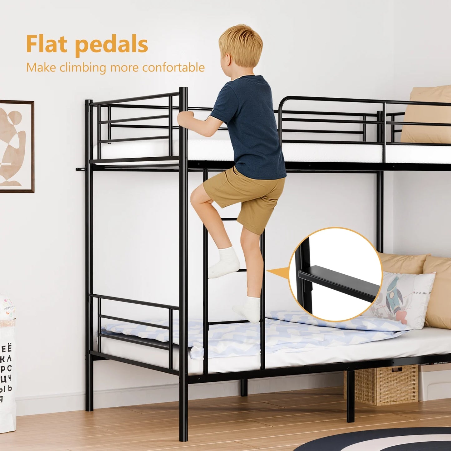 Twin over Twin Steel Bunk Beds Frame, 78" X 42" X 65" with Ladder Bedroom Dorm Room for Kids Adult Children