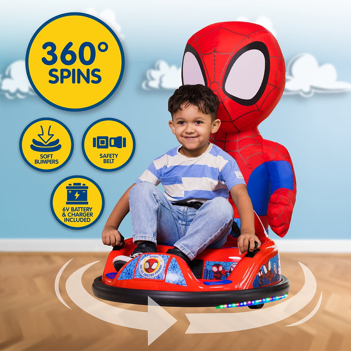 Marvel Spidey Imaginair 6V Ride-On Bumper Car with Inflatable Character