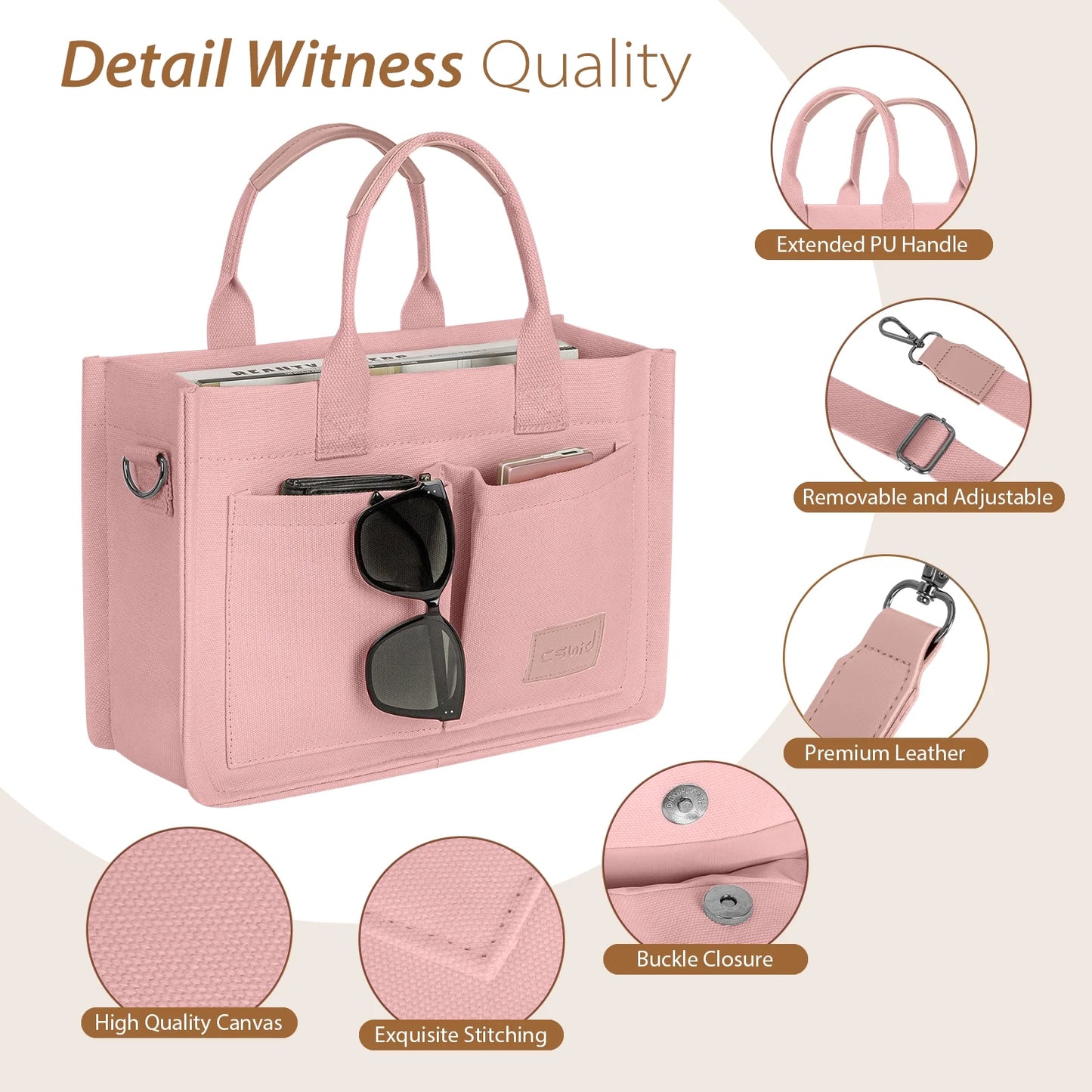 Canvas Tote Bag for Women with Pockets, Laptop Work Crossbody Everyday Satchel, Purses Everything Shoulder Tote Bag Everyday Satchel Handbags Messenger Gym Totes, Pink