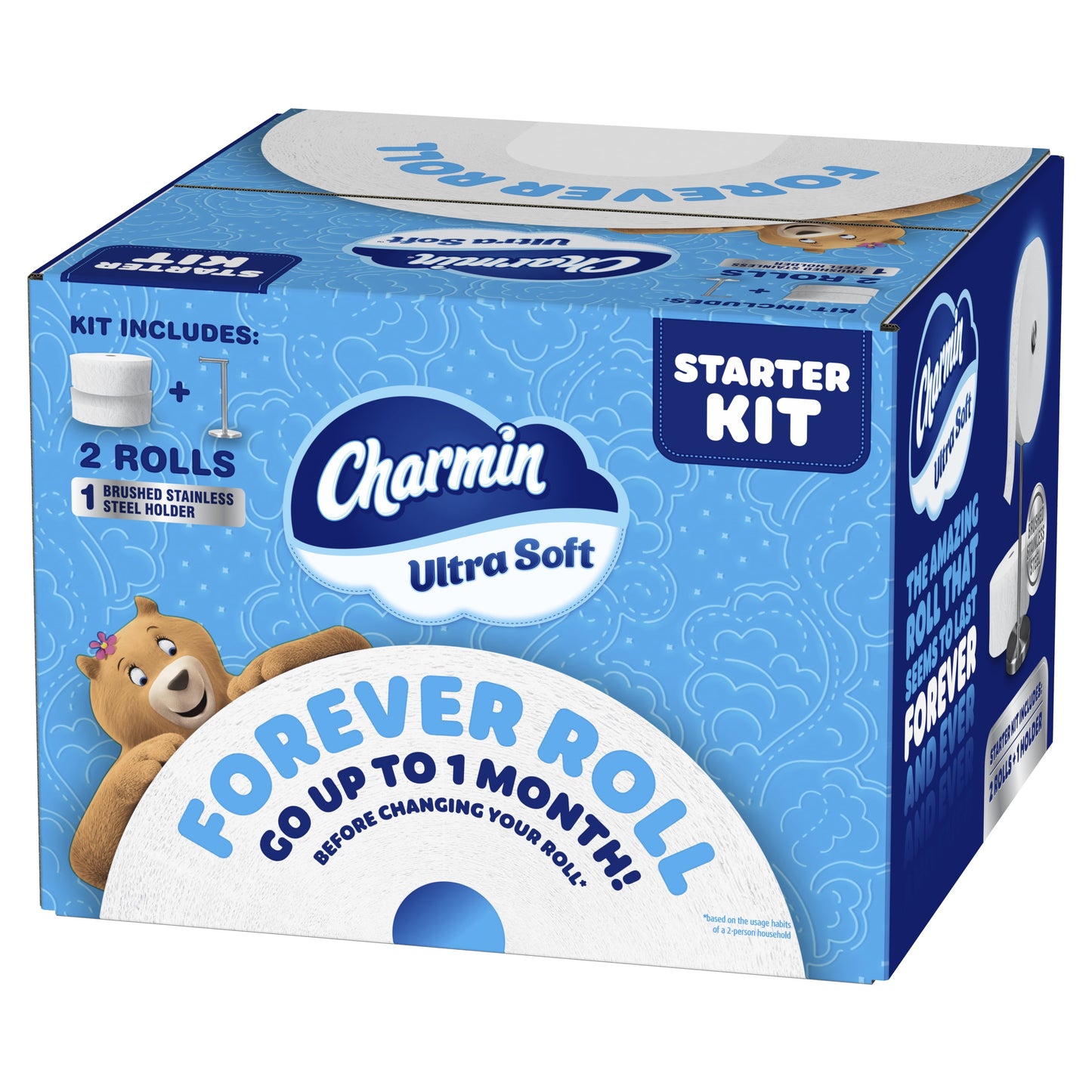 Toilet Paper Ultra Soft, Forever Roll Starter Kit, 1 Holder, 2 Rolls, 2-Ply Bath Tissue
