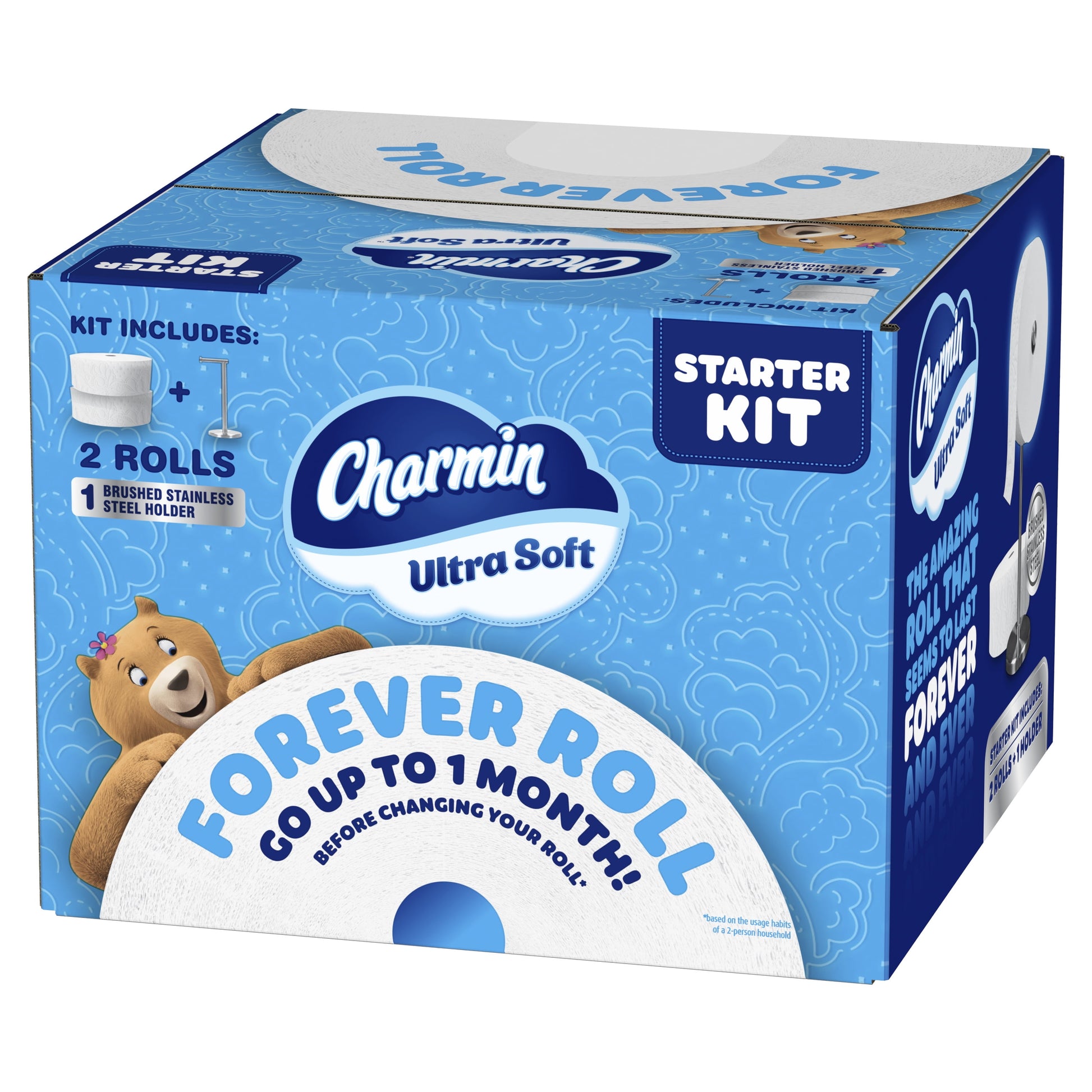 Toilet Paper Ultra Soft, Forever Roll Starter Kit, 1 Holder, 2 Rolls, 2-Ply Bath Tissue