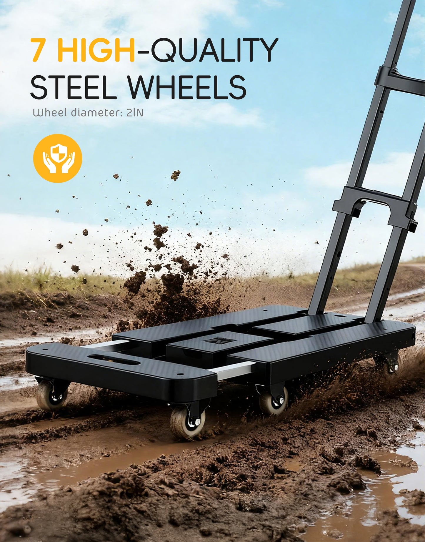 Folding Hand Truck, 500 LBS Heavy Duty Dolly Cart, Utility Platform Cart with 6 Wheels for Travel, House, Office, Shopping, Moving Use - Black Folded Size Is 11.8 X 17.7”