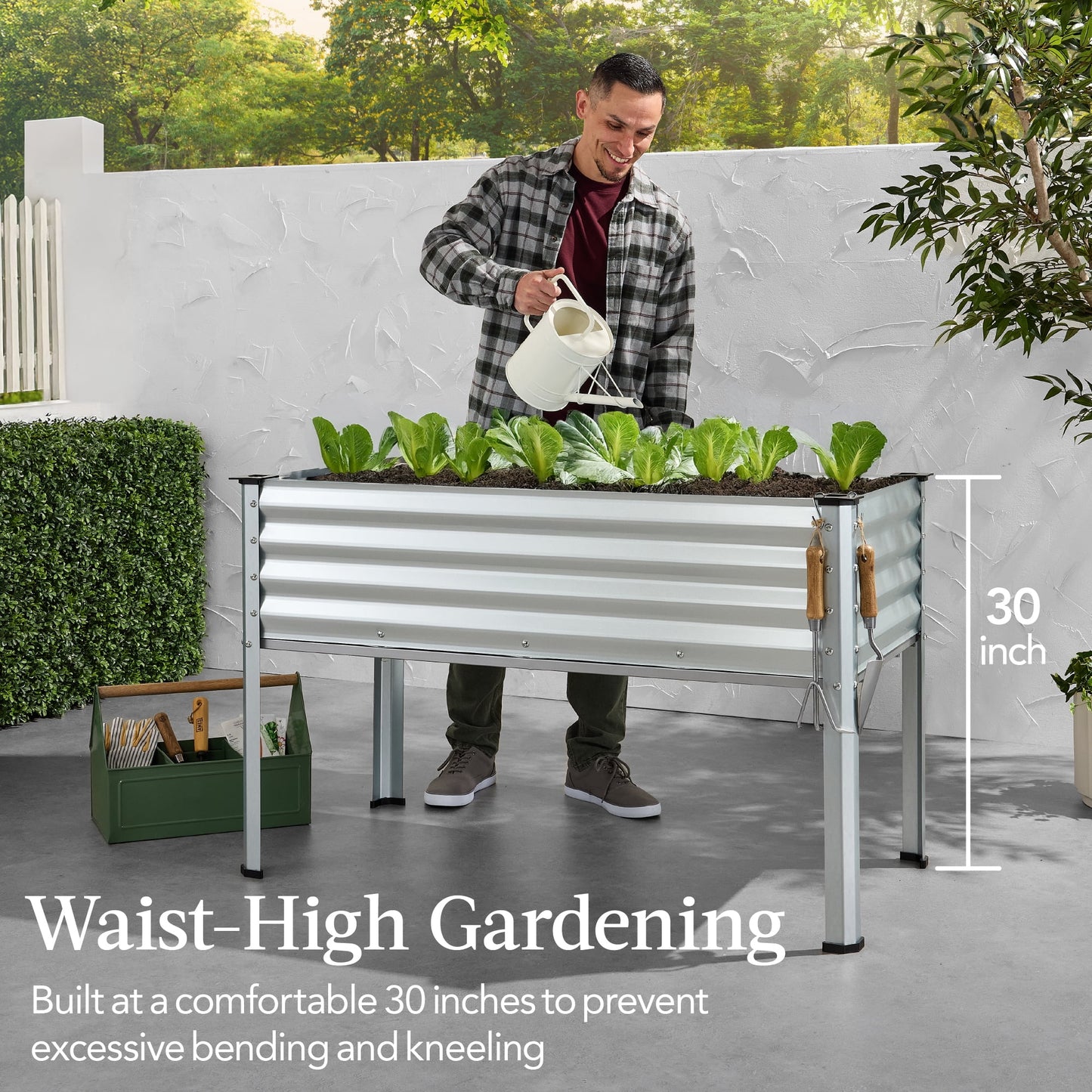48X24X30In Elevated Galvanized Metal Garden Bed W/ Corner Protectors - Silver
