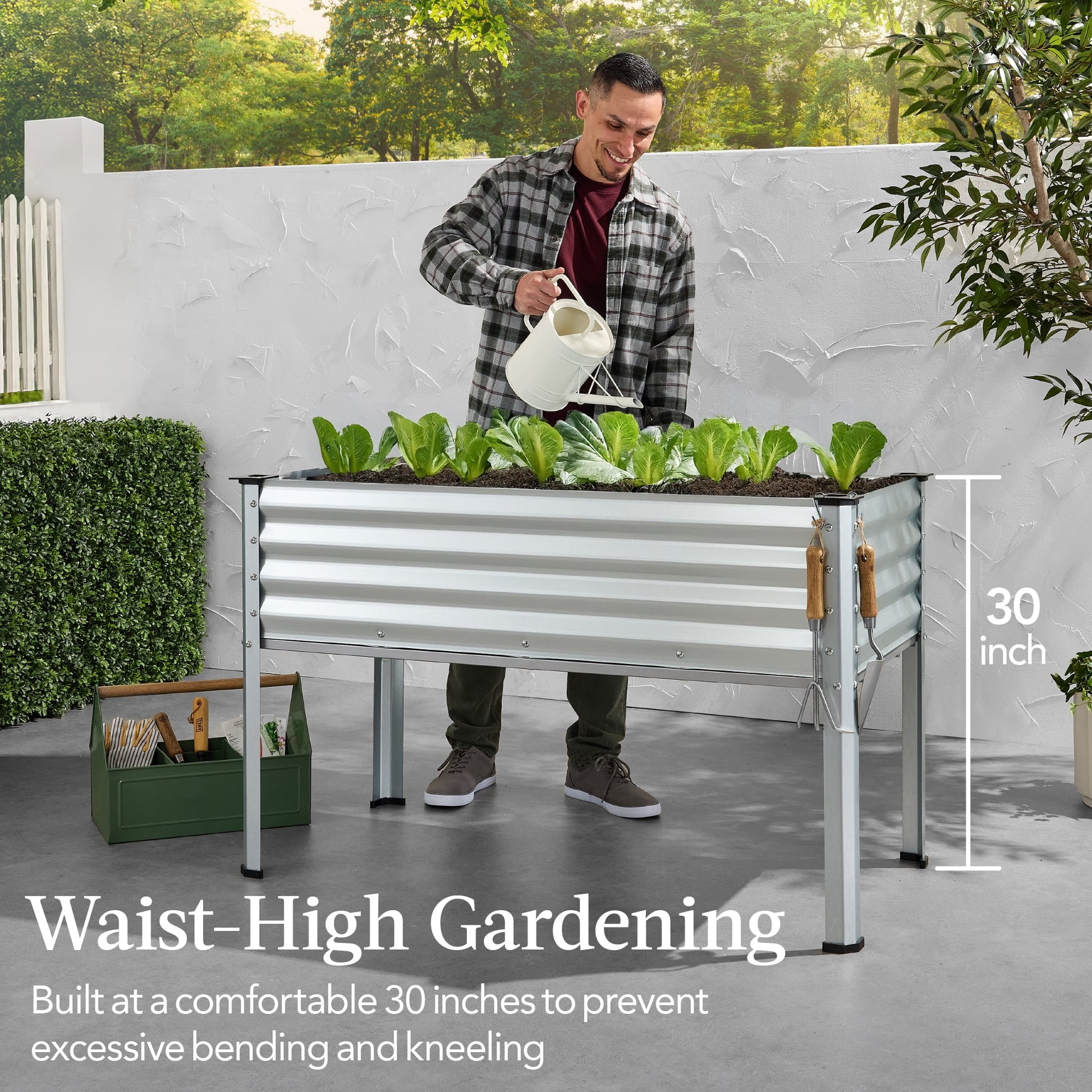 48X24X30In Elevated Galvanized Metal Garden Bed W/ Corner Protectors - Silver