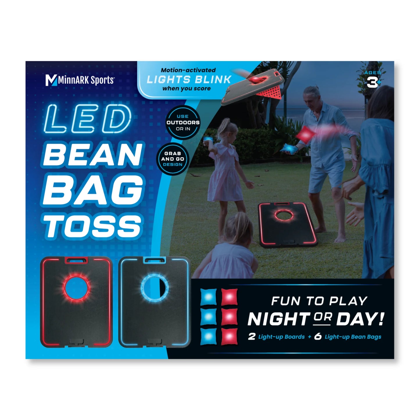 LED Cornhole Board Set - Light up Bean Bag Toss with 6 Bags, by