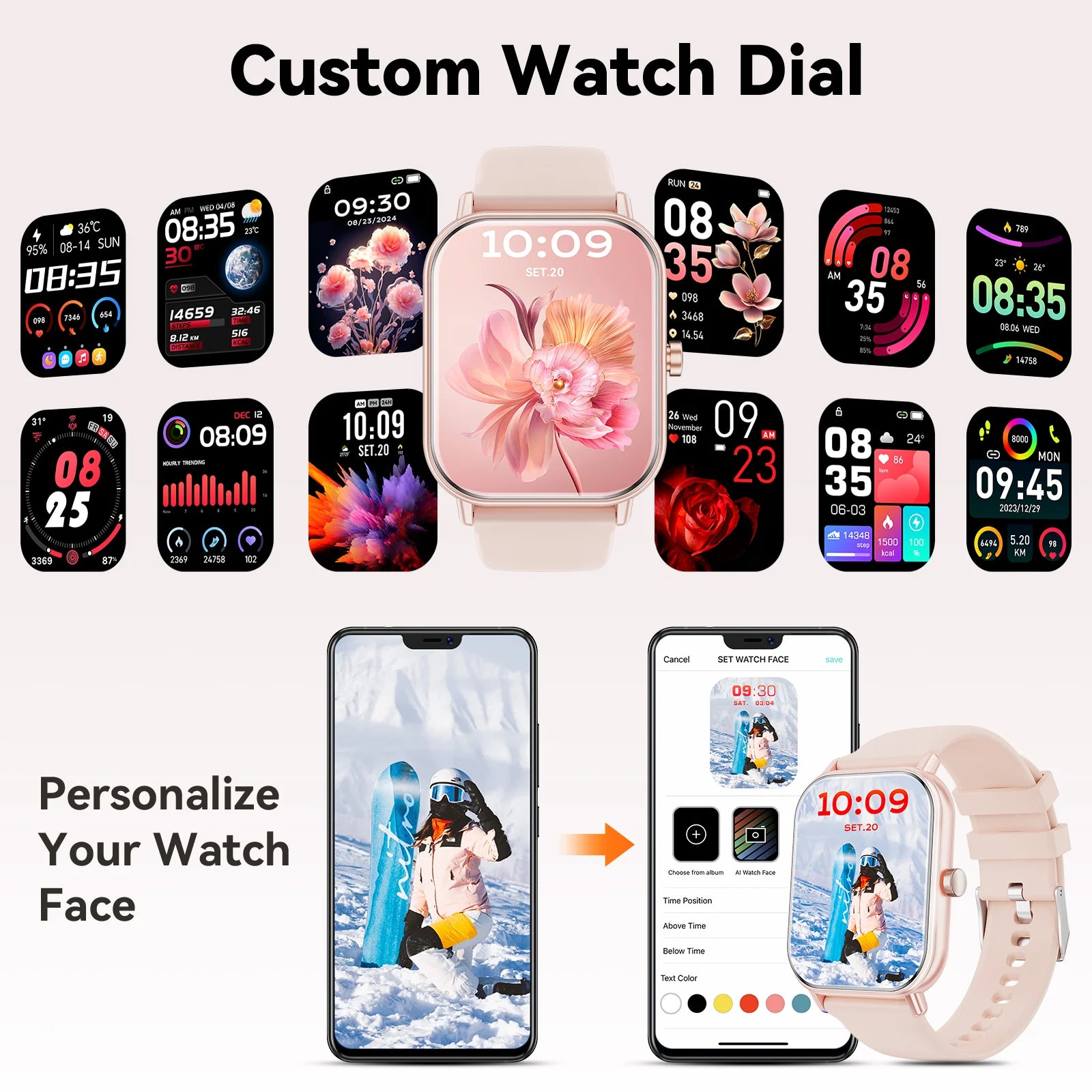 Smart Watch Fits for Android and Iphone, IP68 Waterproof, Suitable for Women Men 100+Sports Modes 1.85 Inch Fitness Tracker, with Answer/Make Calls/Message Reminder, （Two Watch Straps）