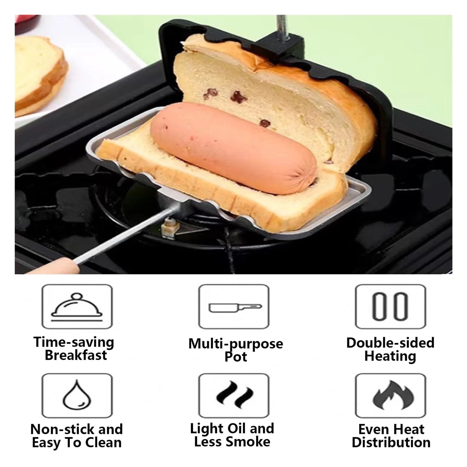 Non-Stick Double-Sided Sandwich Baking Pan - Household Breakfast Omelet & Waffle Maker, Multifunctional Sandwich Mold Pan, Easy-To-Clean Frying Pan for Eggs & Sandwiches, Kitchen Breakfast Tool