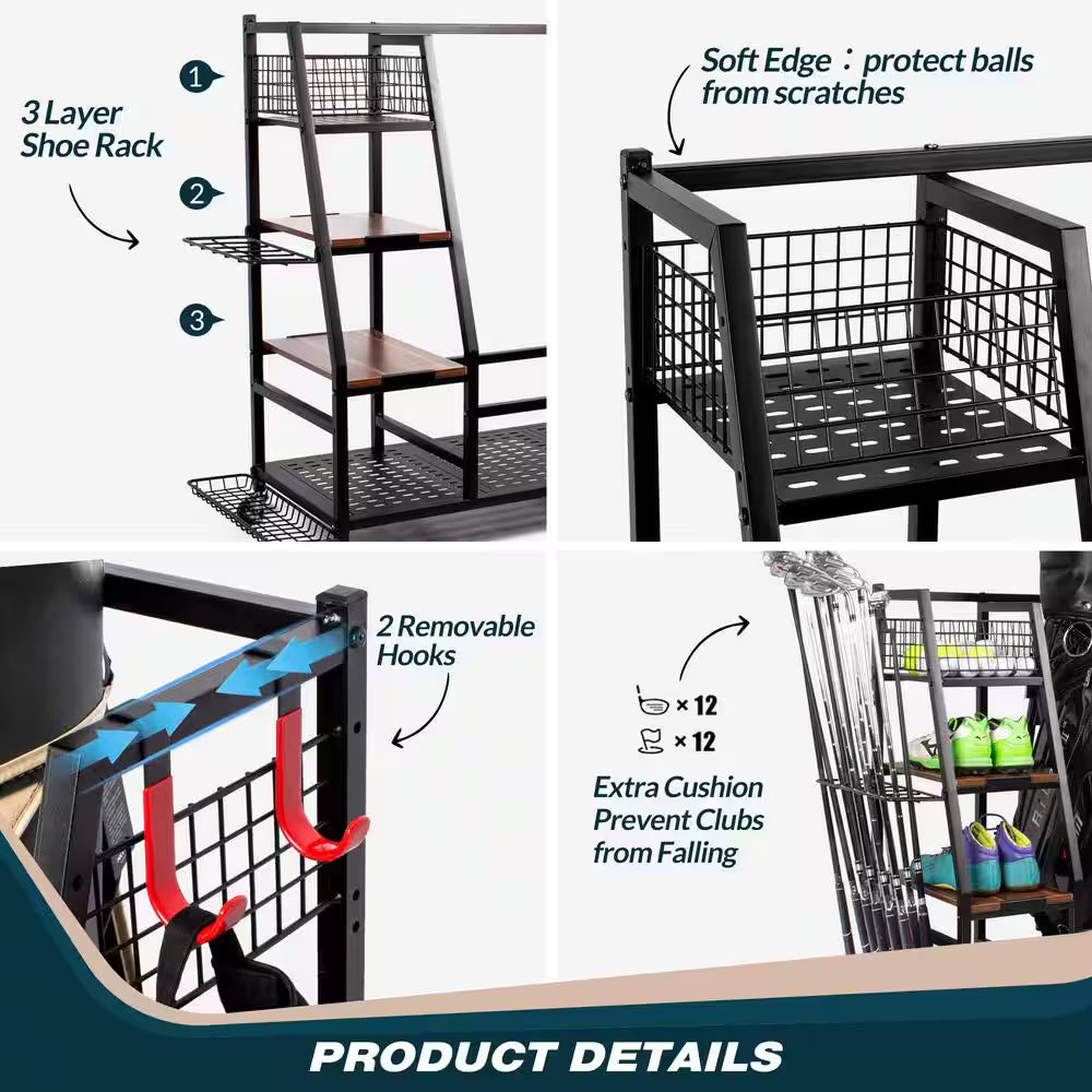 Golf Bags Storage Garage Organizer Golf Bag Rack for 3 Golf Bags and Golf Equipment Accessories Golf Club Storage Stand