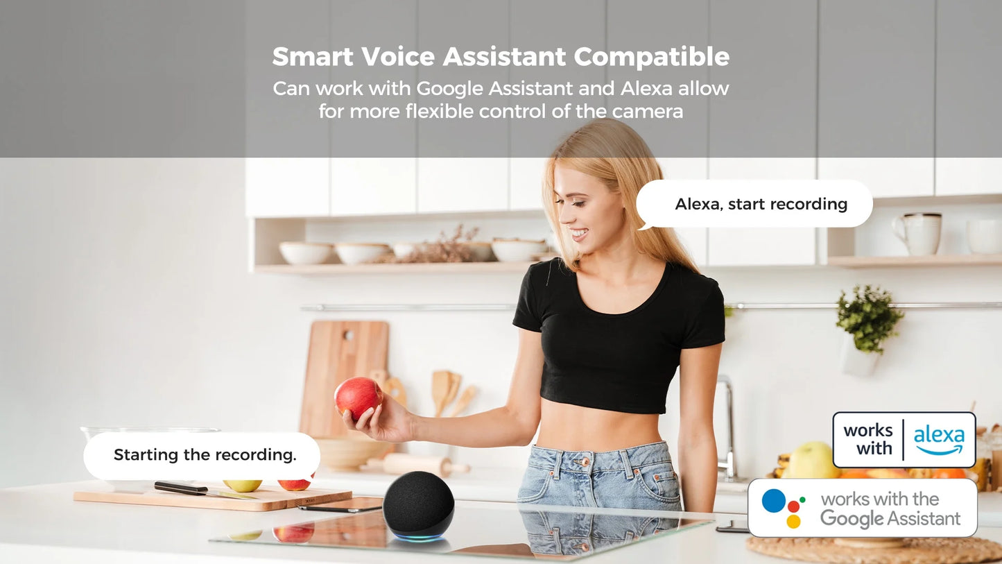 8MP Pixel 4K Smart Home Indoor Security Camera, 2.4G WIFI with Night Vision,Motion Detection for Baby and Pet Monitor, Cloud & SD Card Storage, Works with Alexa& Google Assistant P160M