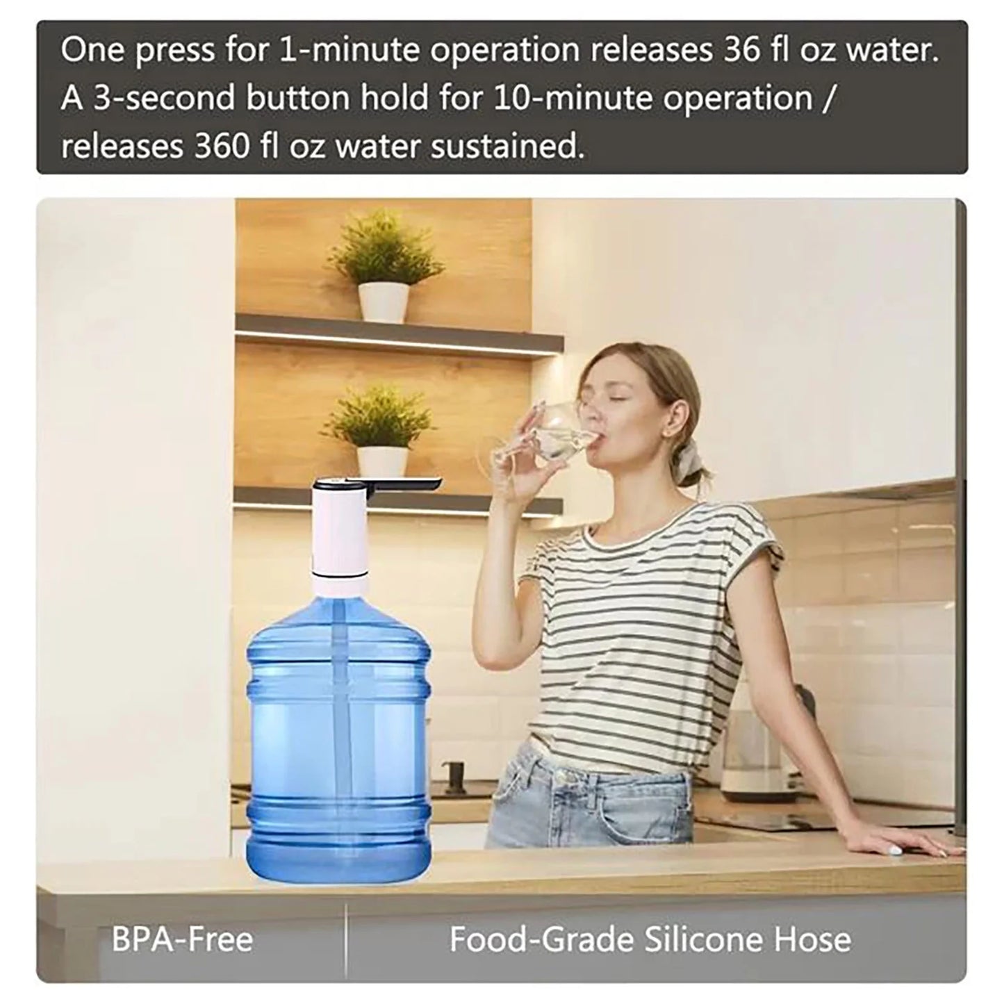 Water Dispenser - 3 or 5 Gallon, Foldable Bucket Water Pump, Portable Automatic Water Dispenser Pump for Camping, Travel, Home, Kitchen, Office, Compatible with Most of 2-5 GAL Water Bottles