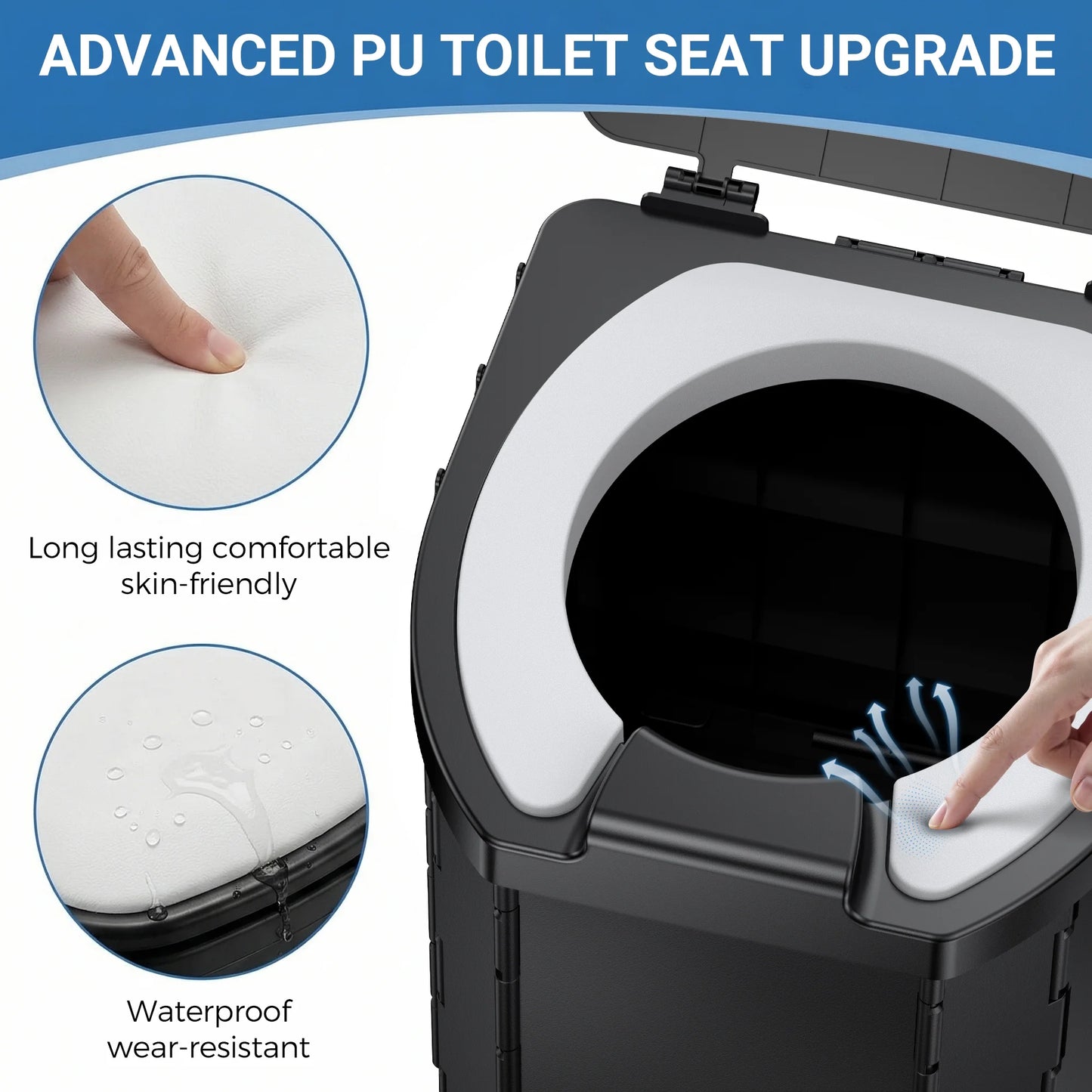 Portable Toilet with Pu Cushion Soft Pad Tissue Holder Folding Outdoor Toilet Suitable for Camping, Beach, Hiking, and Car Use