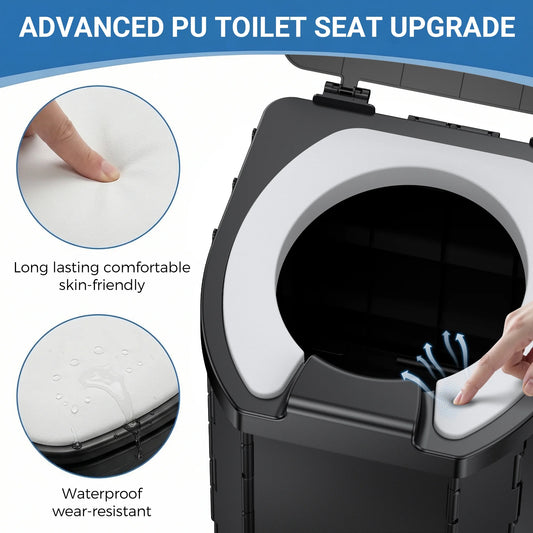 Portable Toilet with Pu Cushion Soft Pad Tissue Holder Folding Outdoor Toilet Suitable for Camping, Beach, Hiking, and Car Use